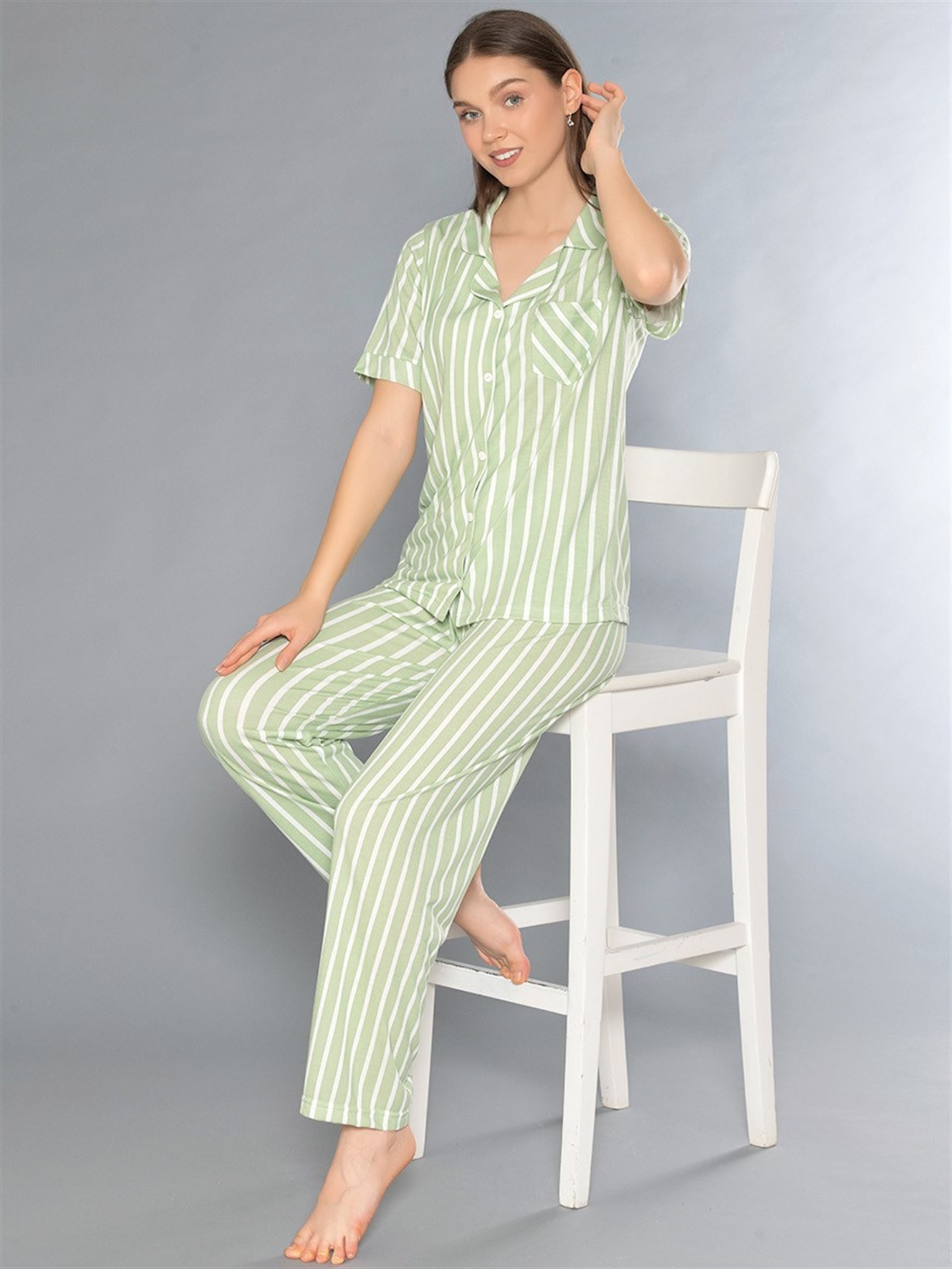 BOYDAN DÜĞMELİ KISA KOL PİJAMA TAKIMI ALPERİ 780-300