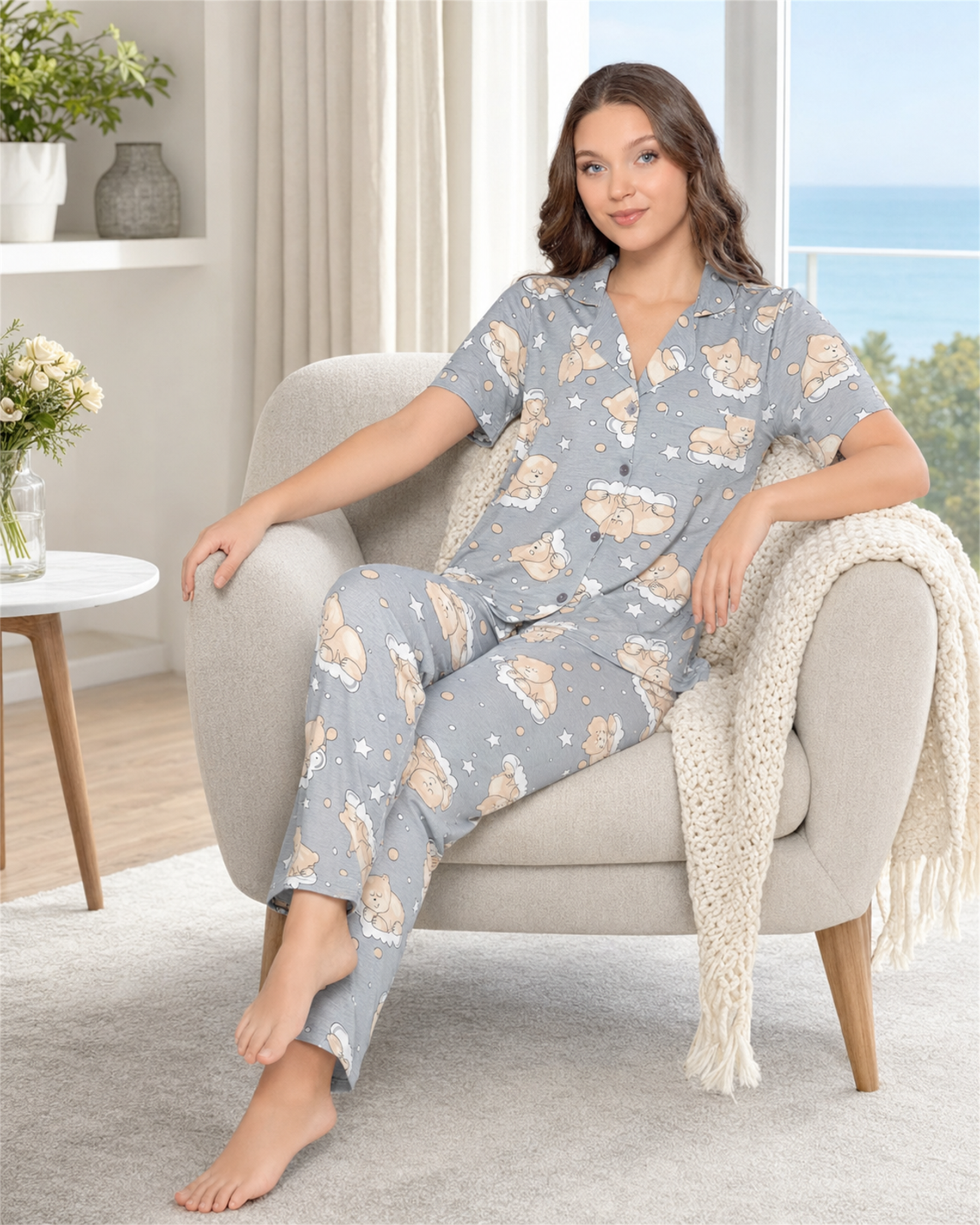 ALPERİ BOYDAN DÜĞMELİ KISA KOL PİJAMA TAKIMI 780-102