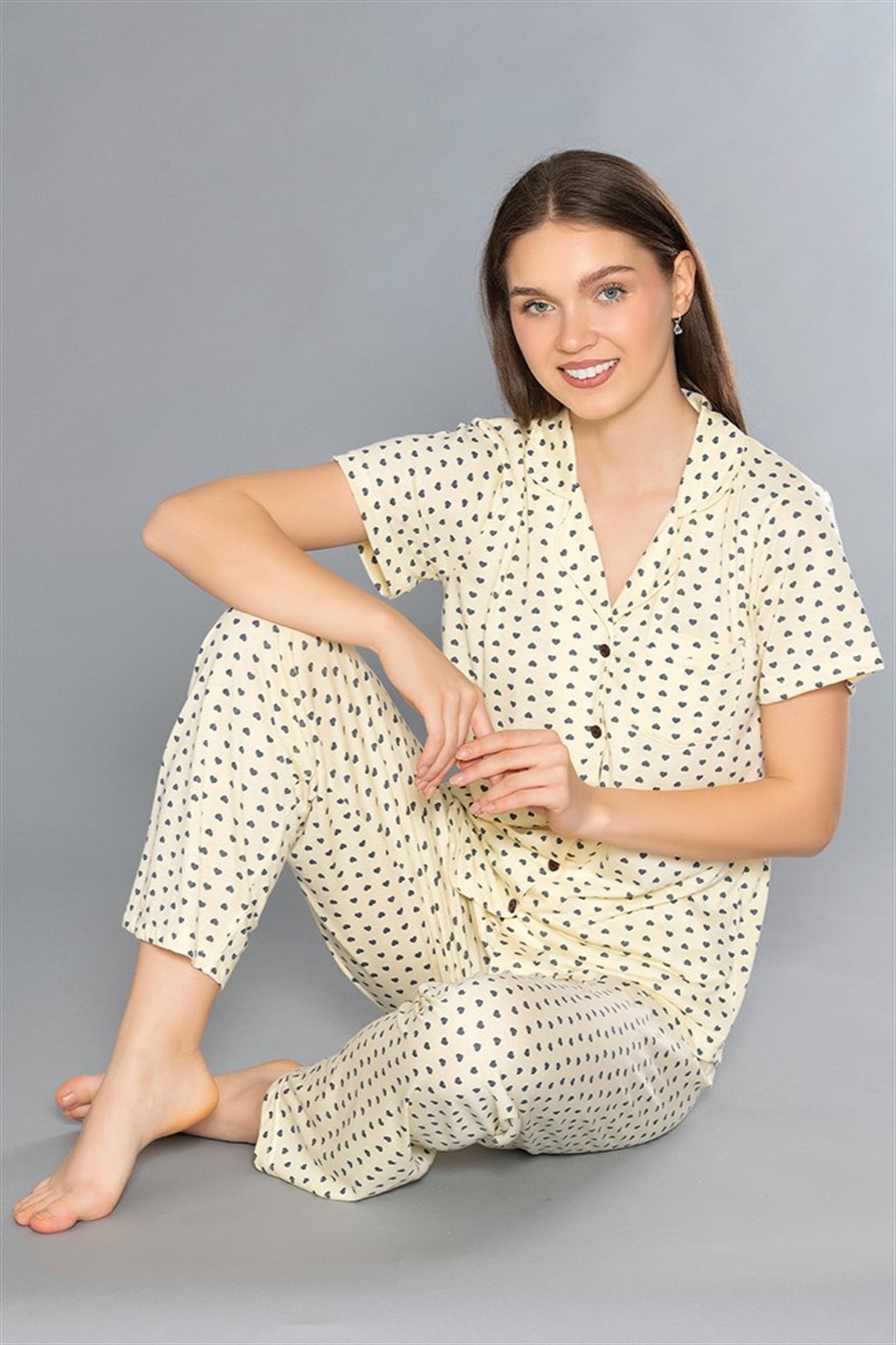 ALPERİ BOYDAN DÜĞMELİ KISA KOL PİJAMA TAKIMI 780-52