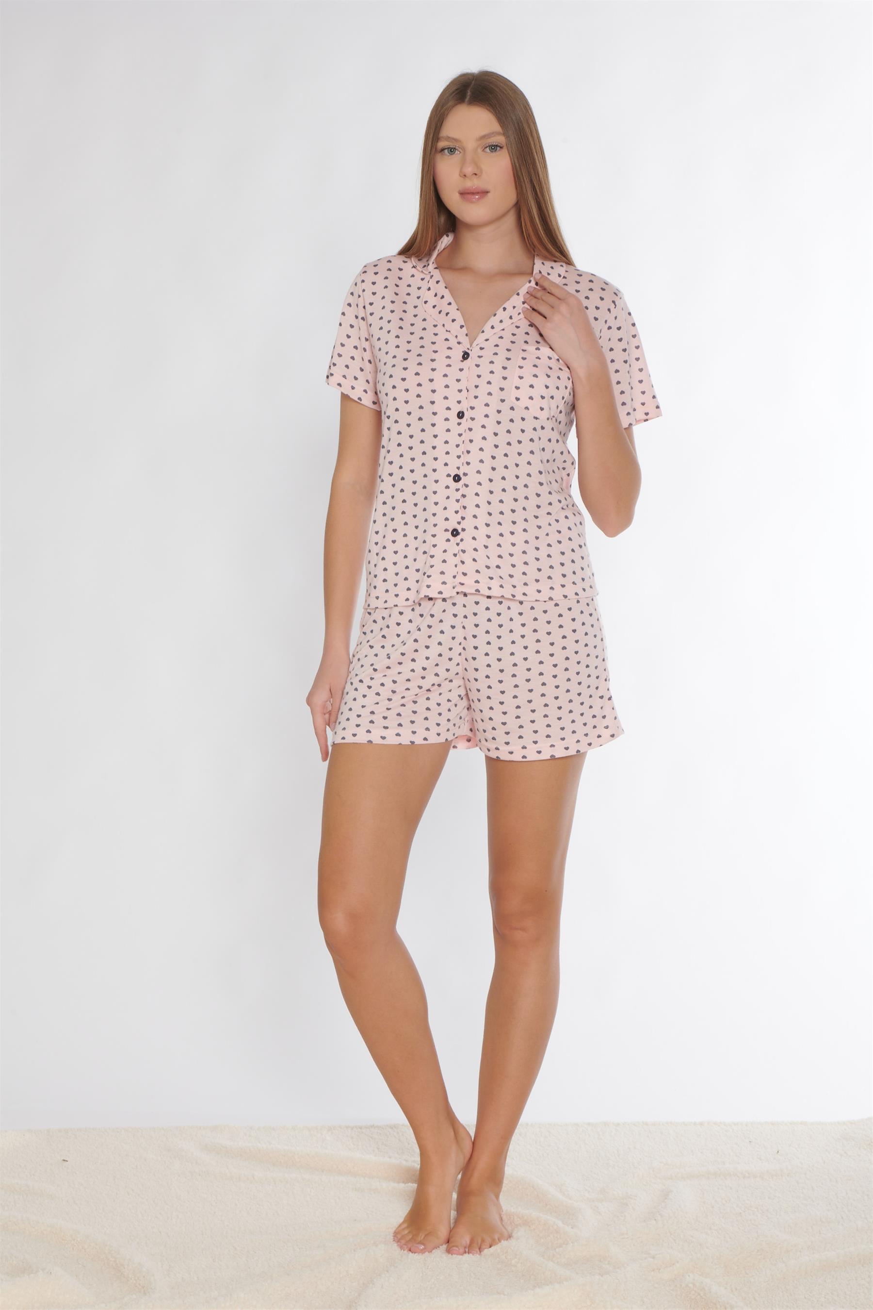 BOYDAN DÜĞMELİ ŞORTLU TAKIM KALP DESEN VİSKON ALPERİ 760-14