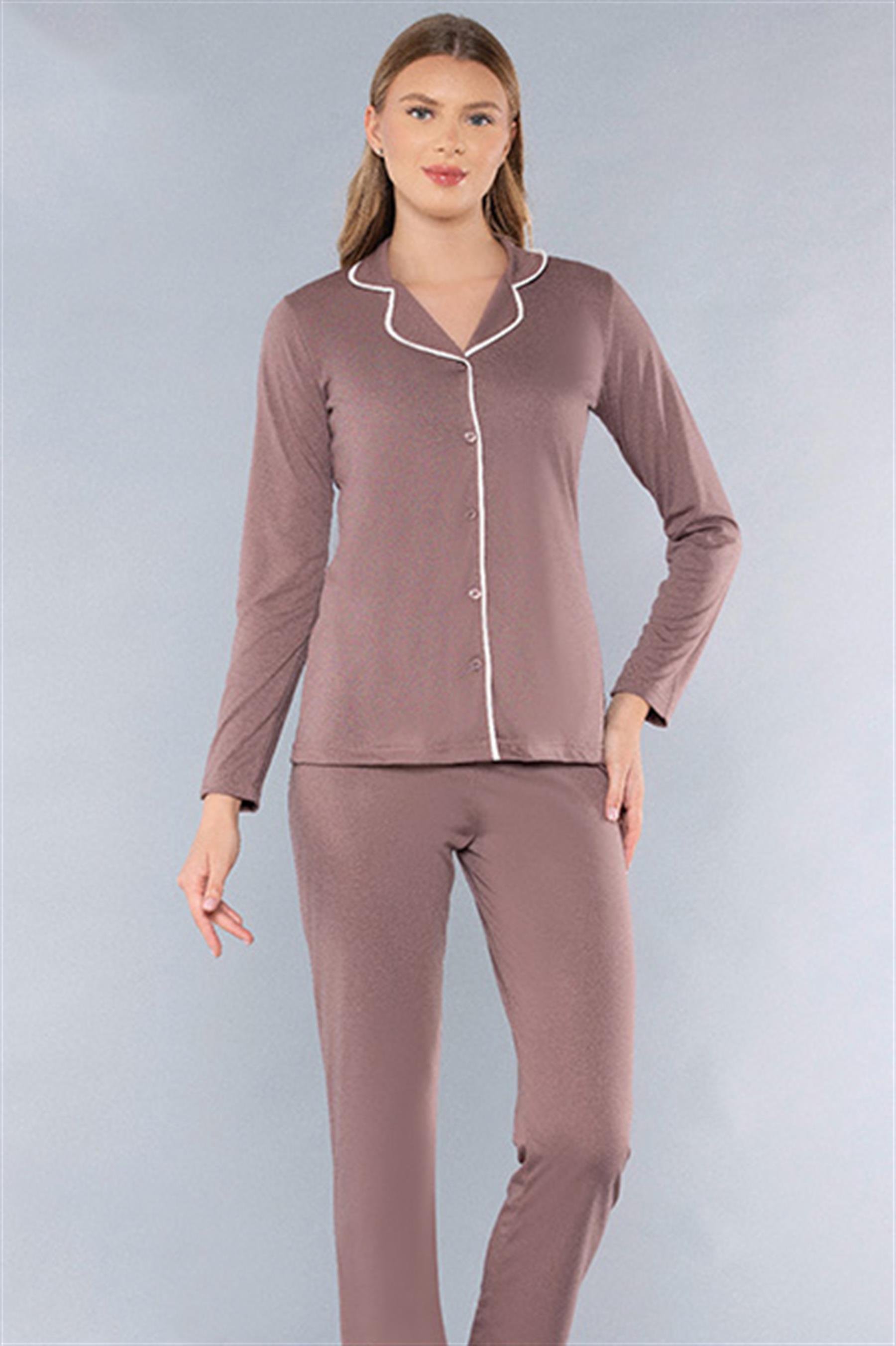 BOYDAN DÜĞMELİ UZUN KOL GÖMLEK PİJAMA TAKIMI ALPERİ 79-112