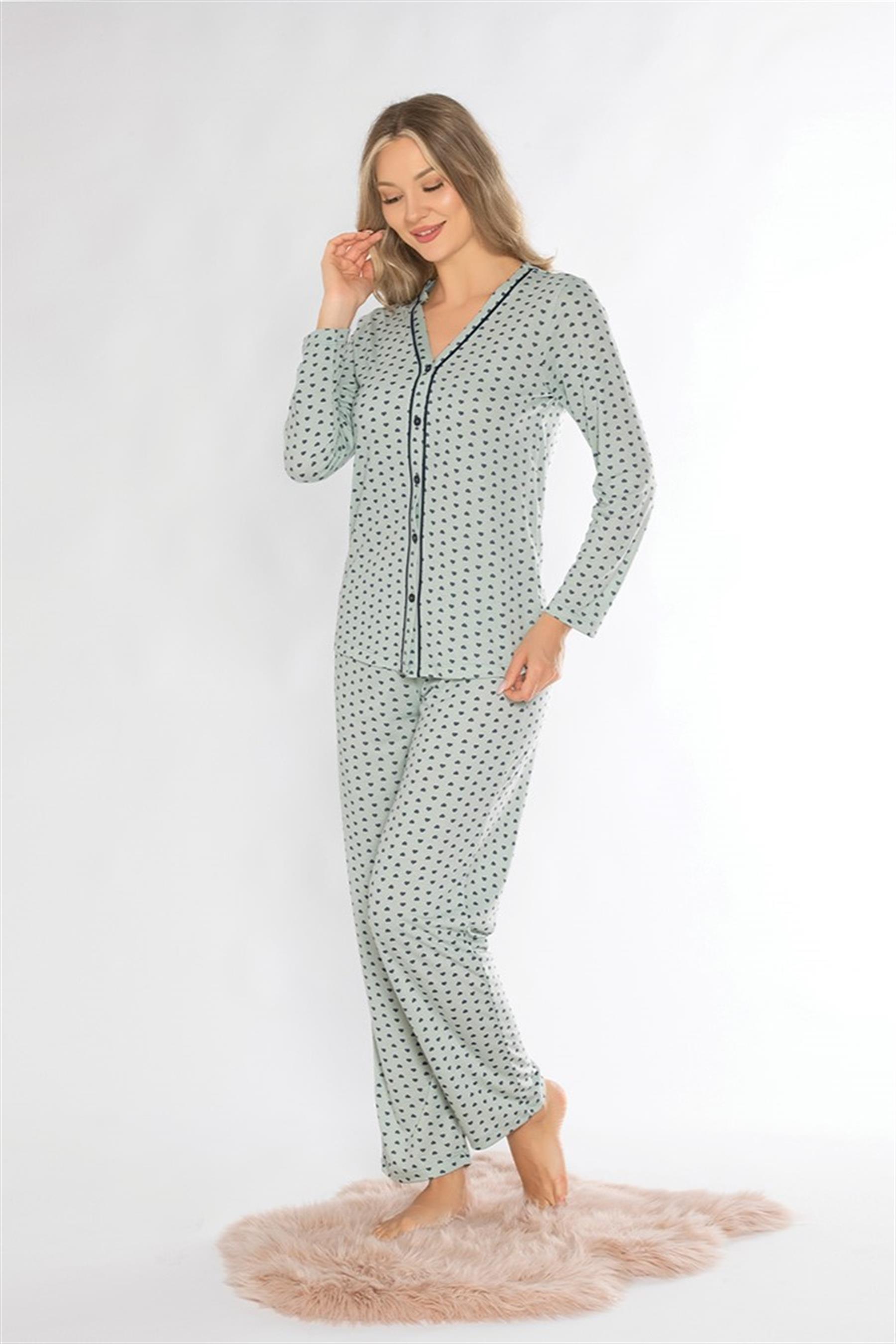 BOYDAN DÜĞMELİ MEVSİMLİK UZUN KOL PİJAMA TAKIMI ALPERİ 790-70