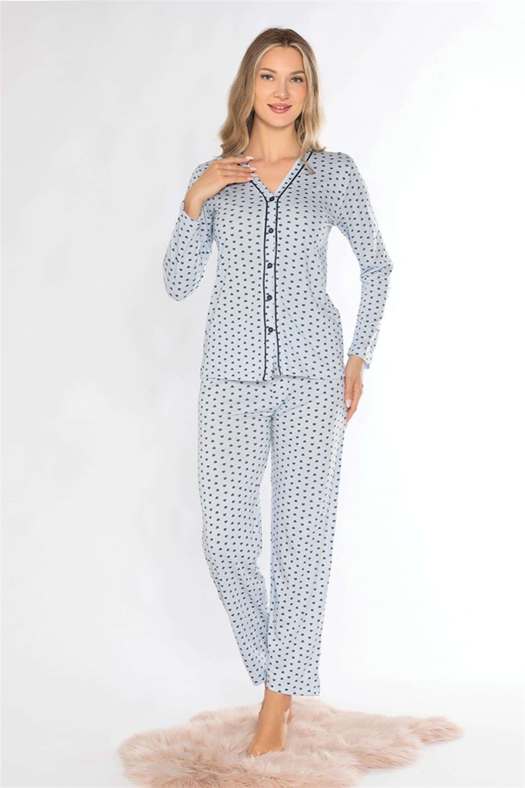 BOYDAN DÜĞMELİ MEVSİMLİK UZUN KOL PİJAMA TAKIMI ALPERİ 790-70
