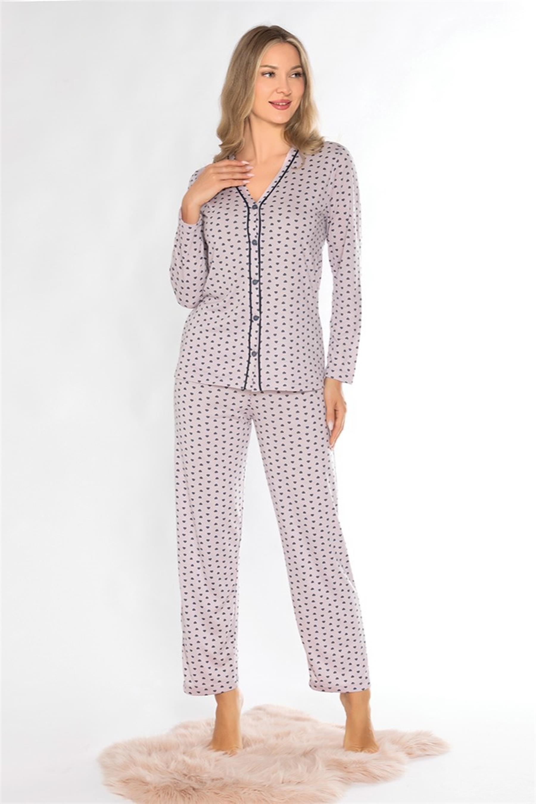 BOYDAN DÜĞMELİ MEVSİMLİK UZUN KOL PİJAMA TAKIMI ALPERİ 790-70