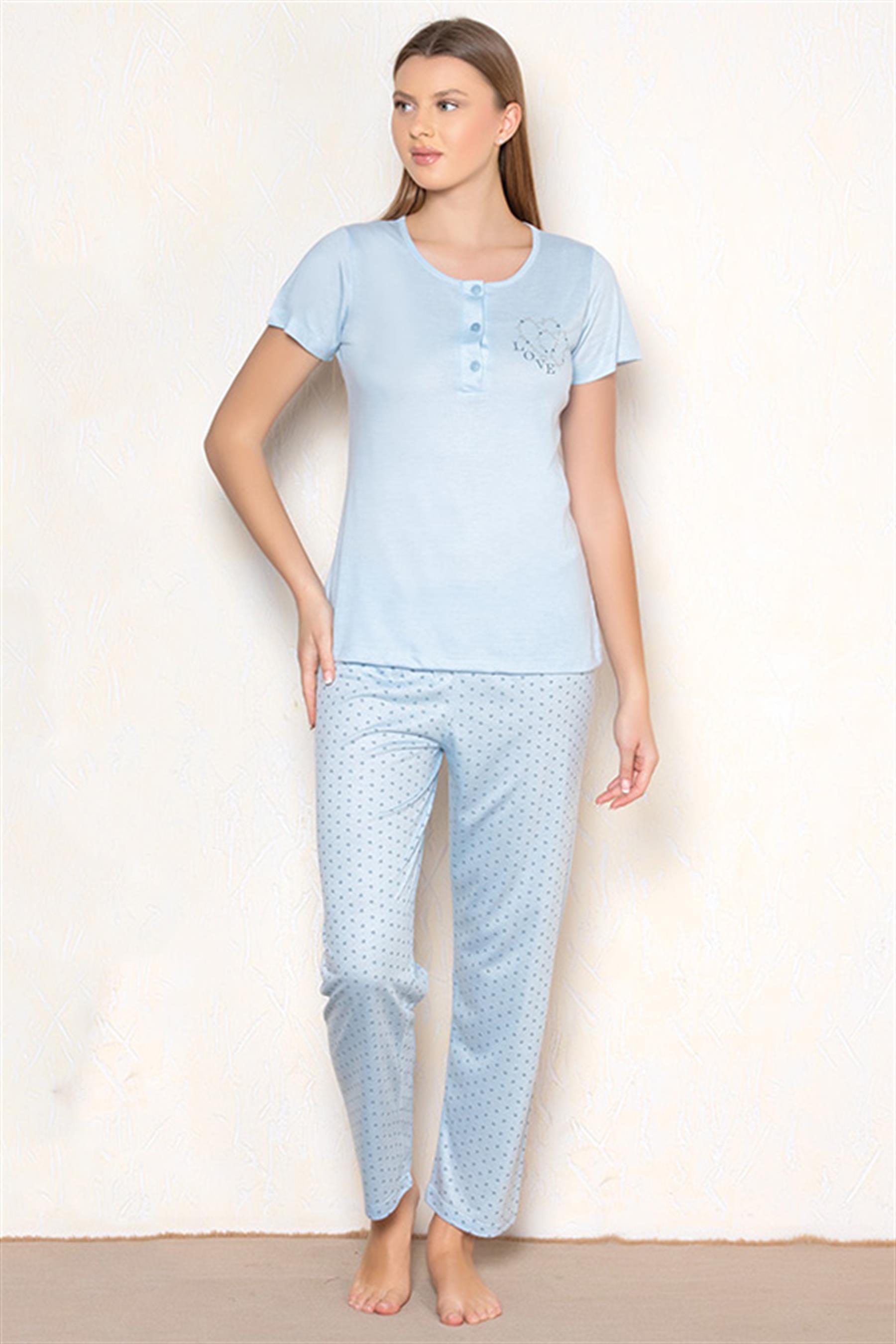 KISA KOL MEVSİMLİK PİJAMA TAKIMI VİSKON ALPERİ  780-22