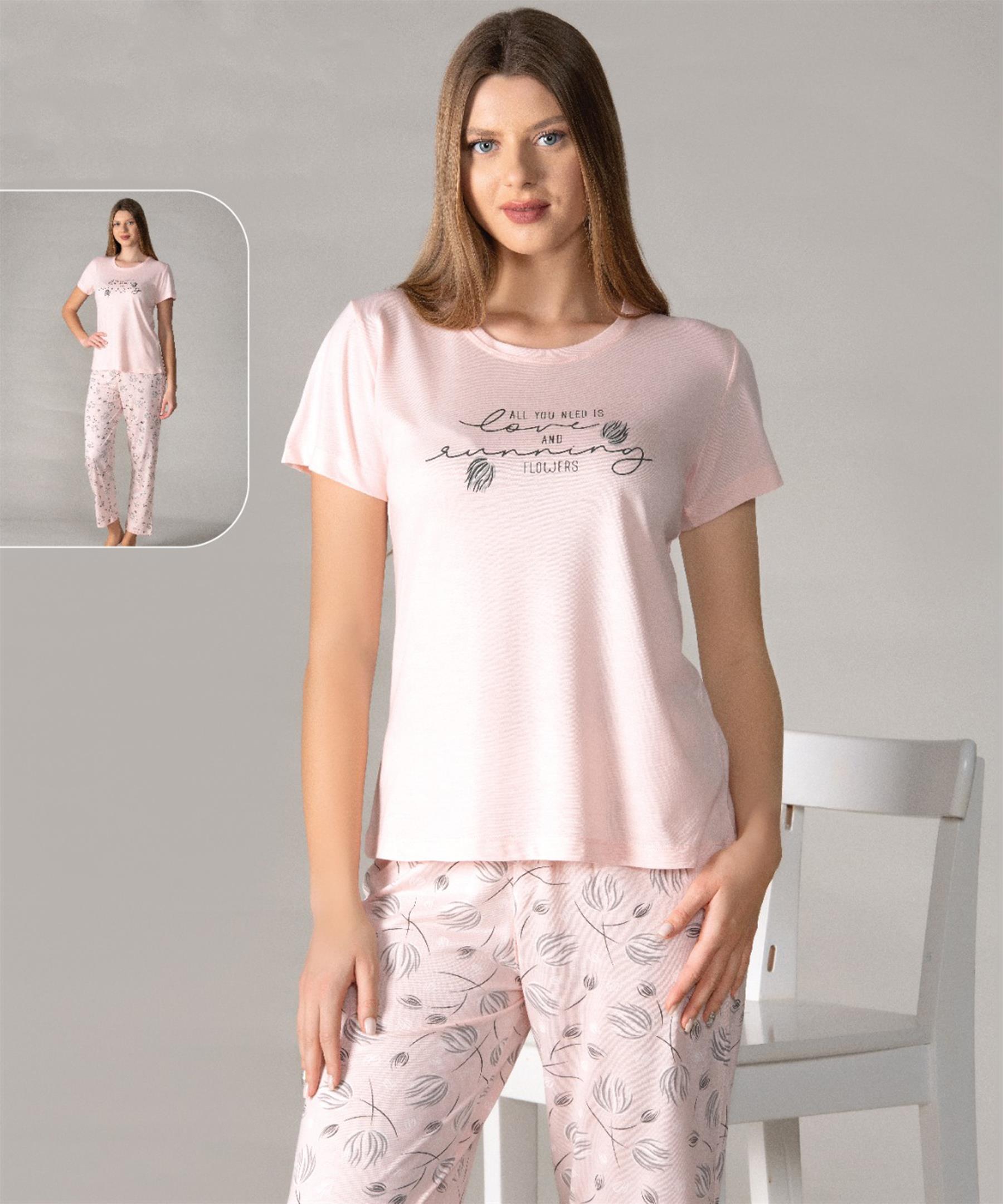 KISA KOL YAZLIK PİJAMA TAKIMI VİSKON ALPERİ 780-24