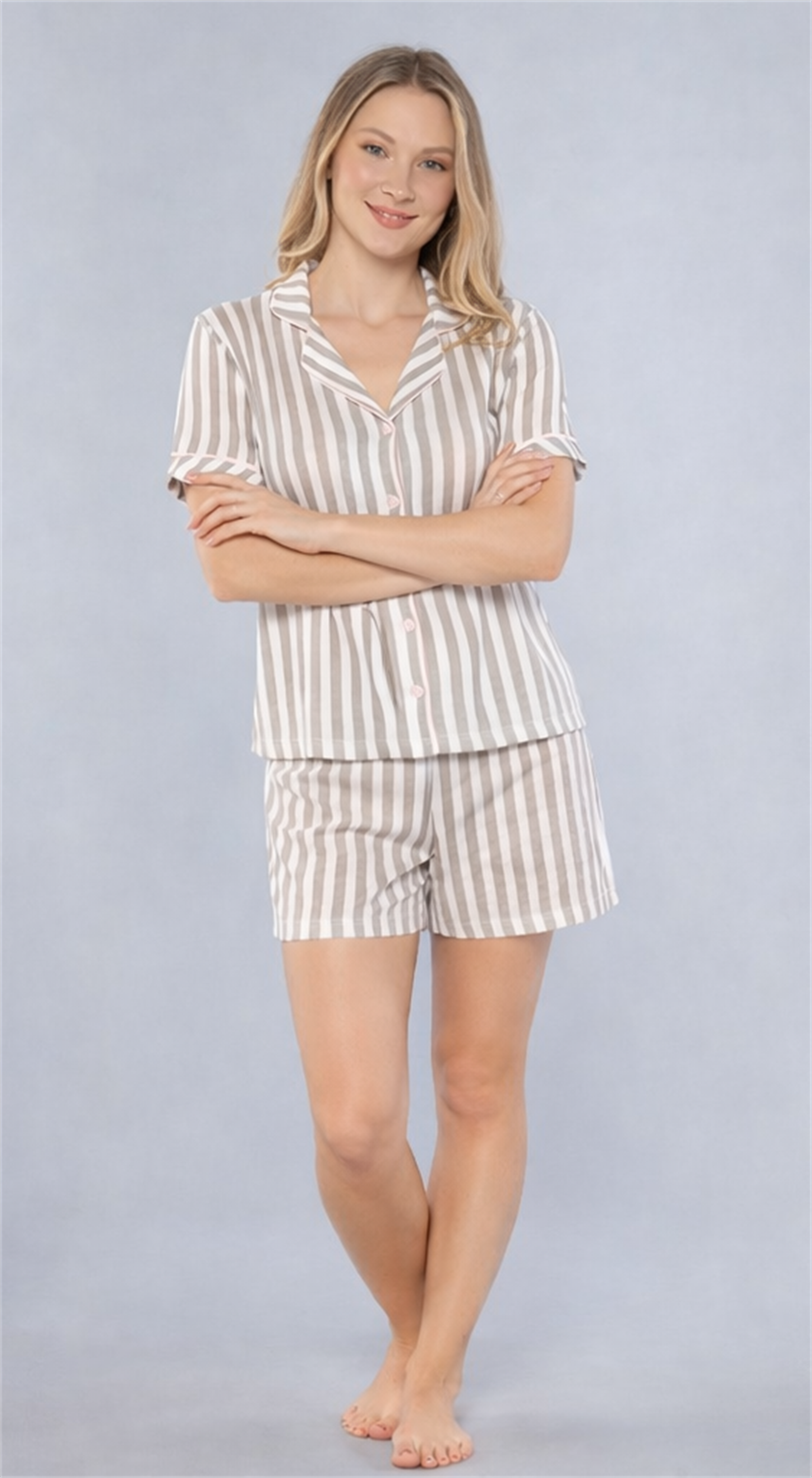 ALPERİ ÇİZGİLİ BOYDAN DÜĞMELİ ŞORT TAKIM 760-02