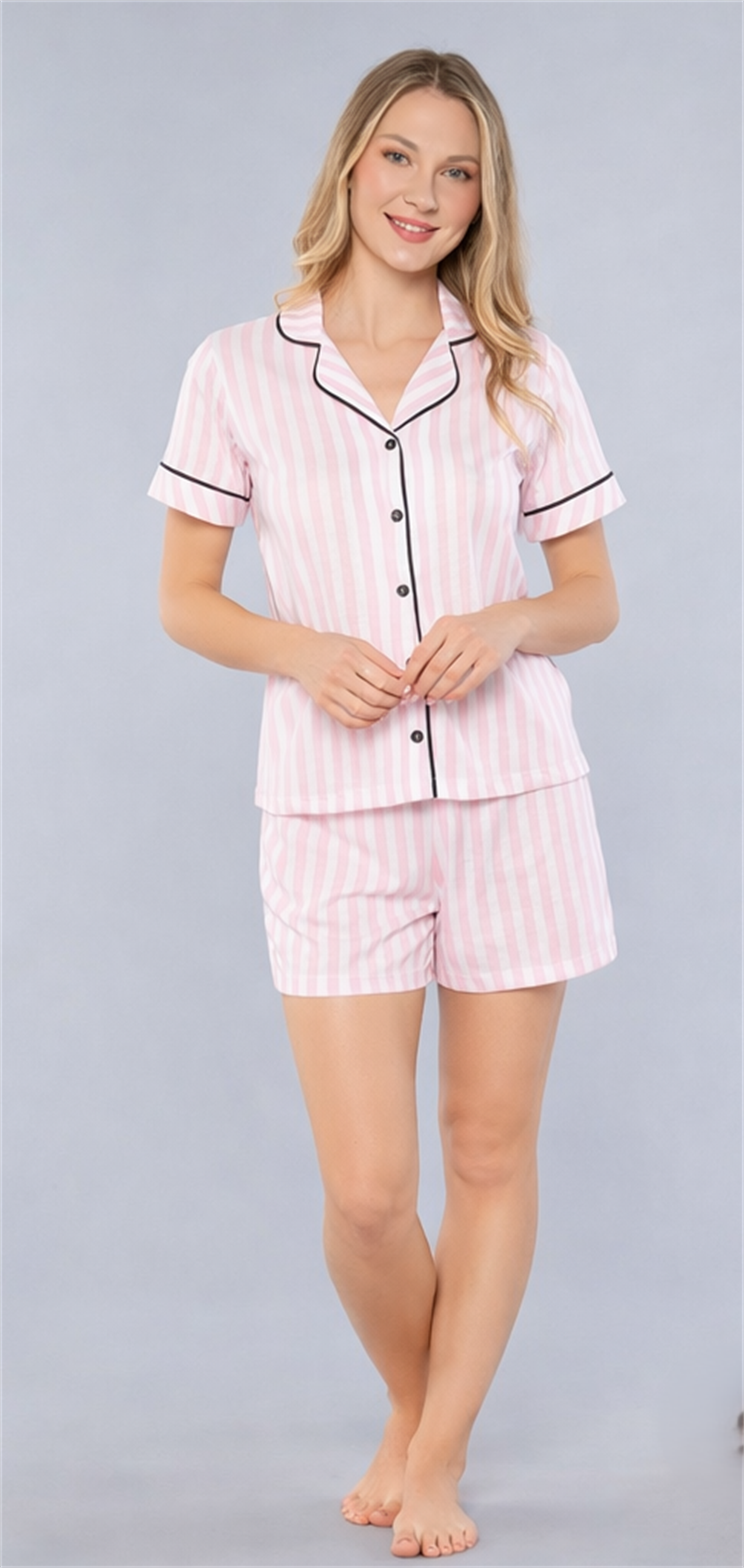 ALPERİ ÇİZGİLİ BOYDAN DÜĞMELİ ŞORT TAKIM 760-02