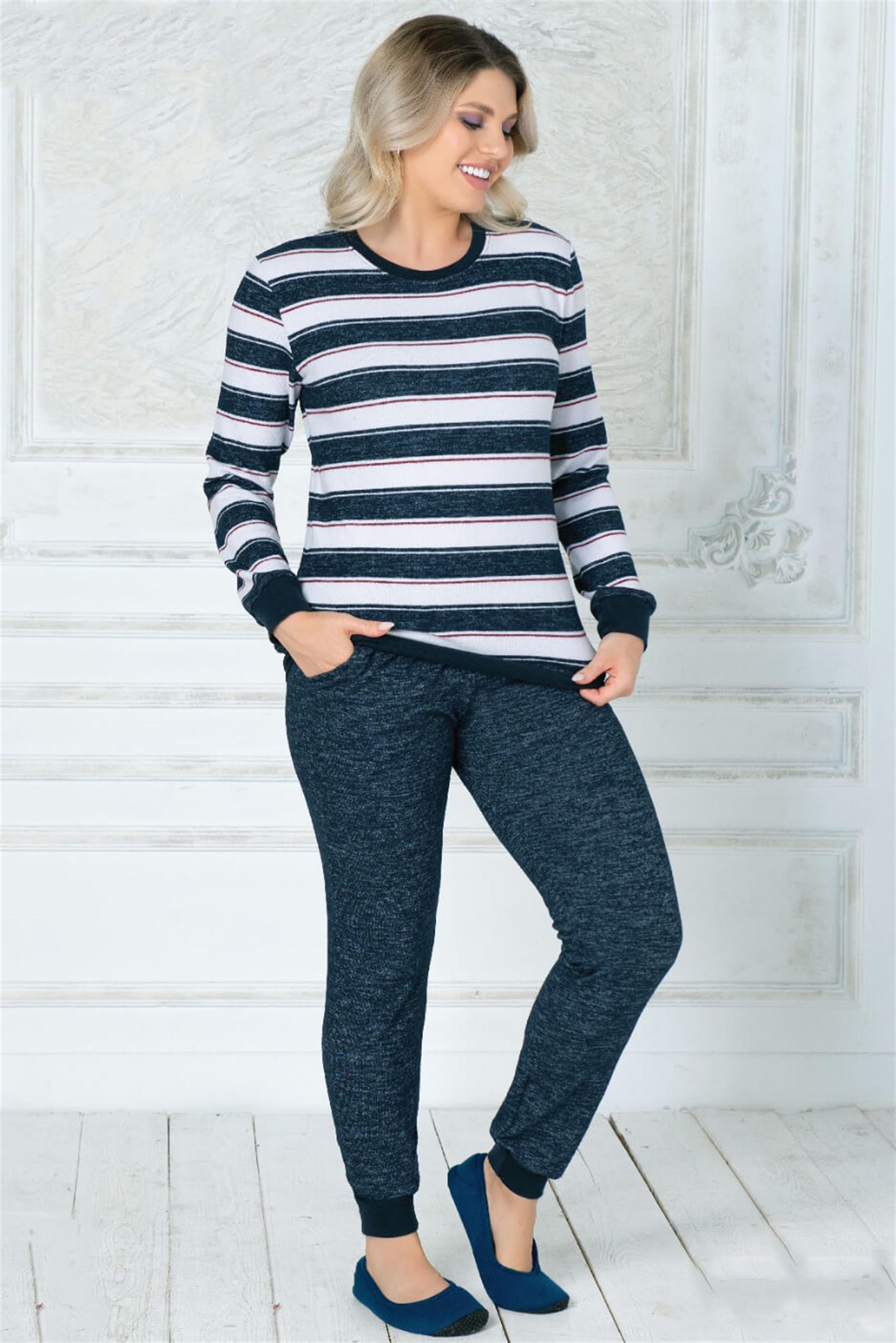 KIŞLIK UZUN KOL ÇİZGİLİ PİJAMA TAKIM HOMEWEAR ALPERİ 79-15