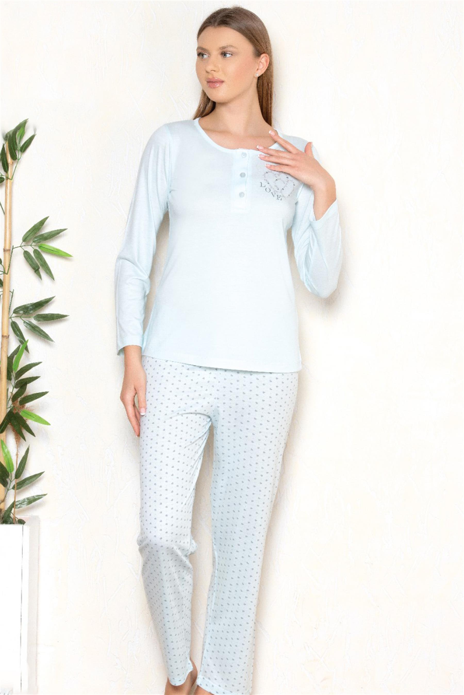 MEVSİMLİK UZUN KOL PİJAMA TAKIM VİSKON ALPERİ 790-27