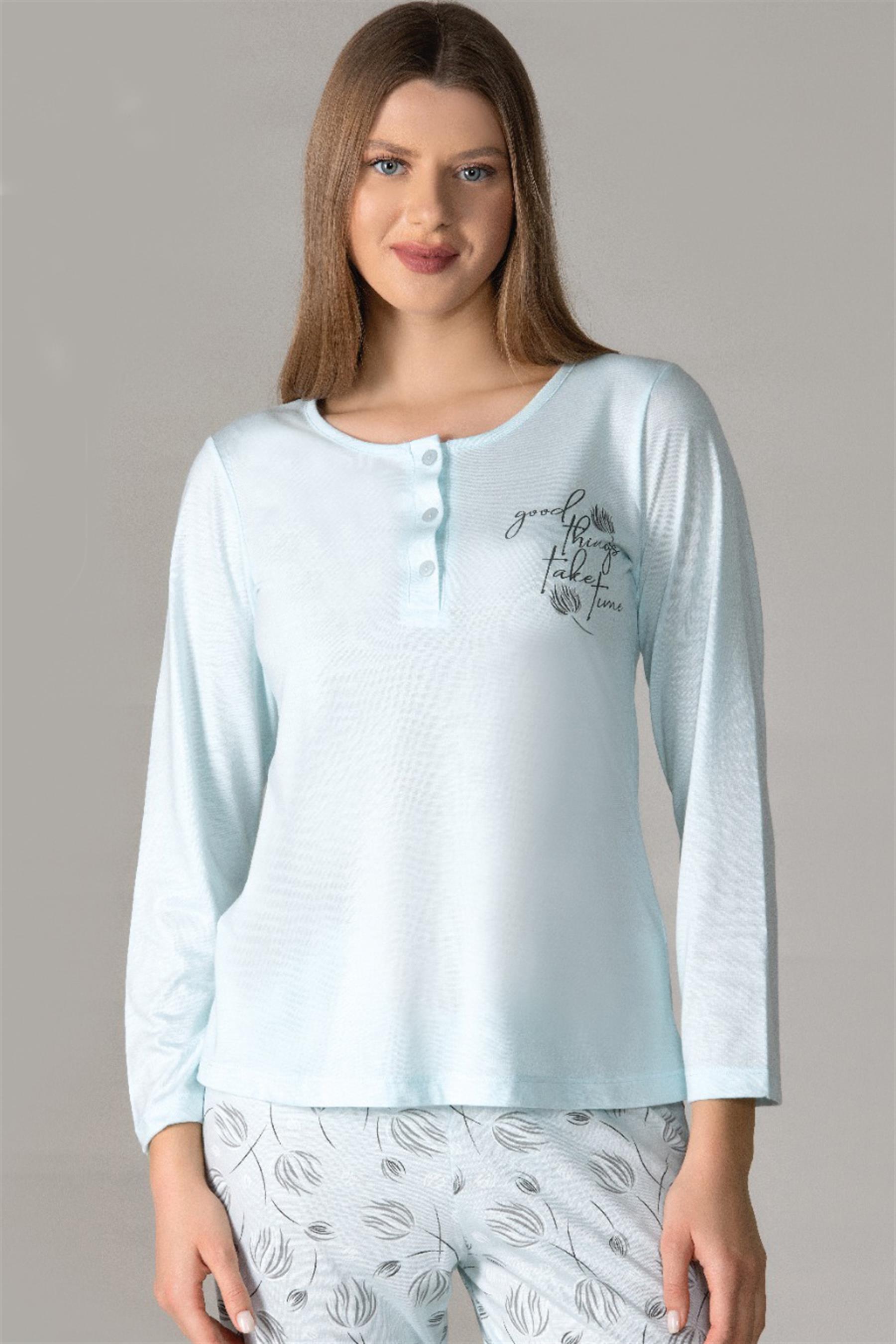 MEVSİMLİK UZUN KOL PİJAMA TAKIM VİSKON ALPERİ 790-28