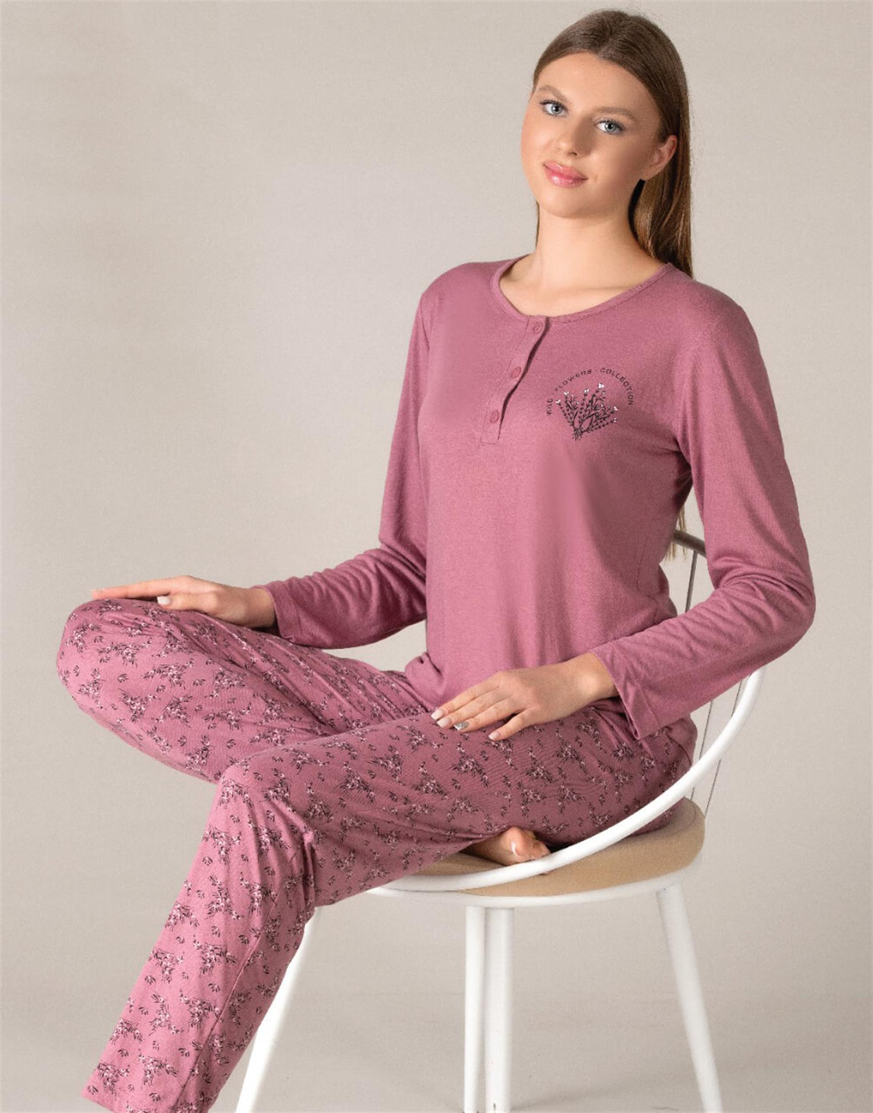 MEVSİMLİK UZUN KOL PİJAMA TAKIM VİSKON ALPERİ 790-29