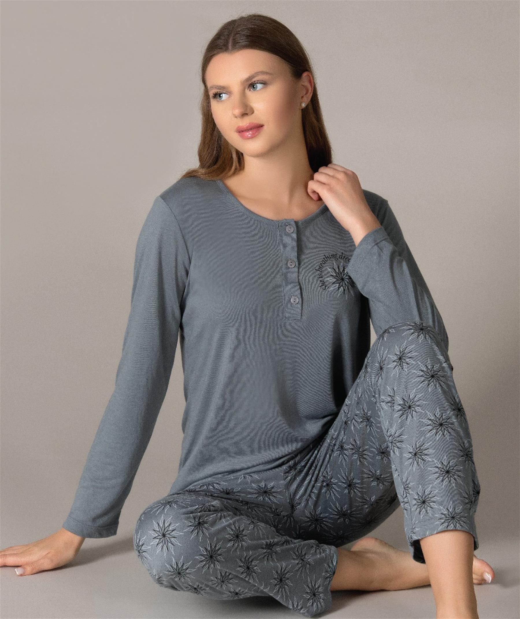 UZUN KOL MEVSİMLİK PİJAMA TAKIMI VİSKON ALPERİ 790-35