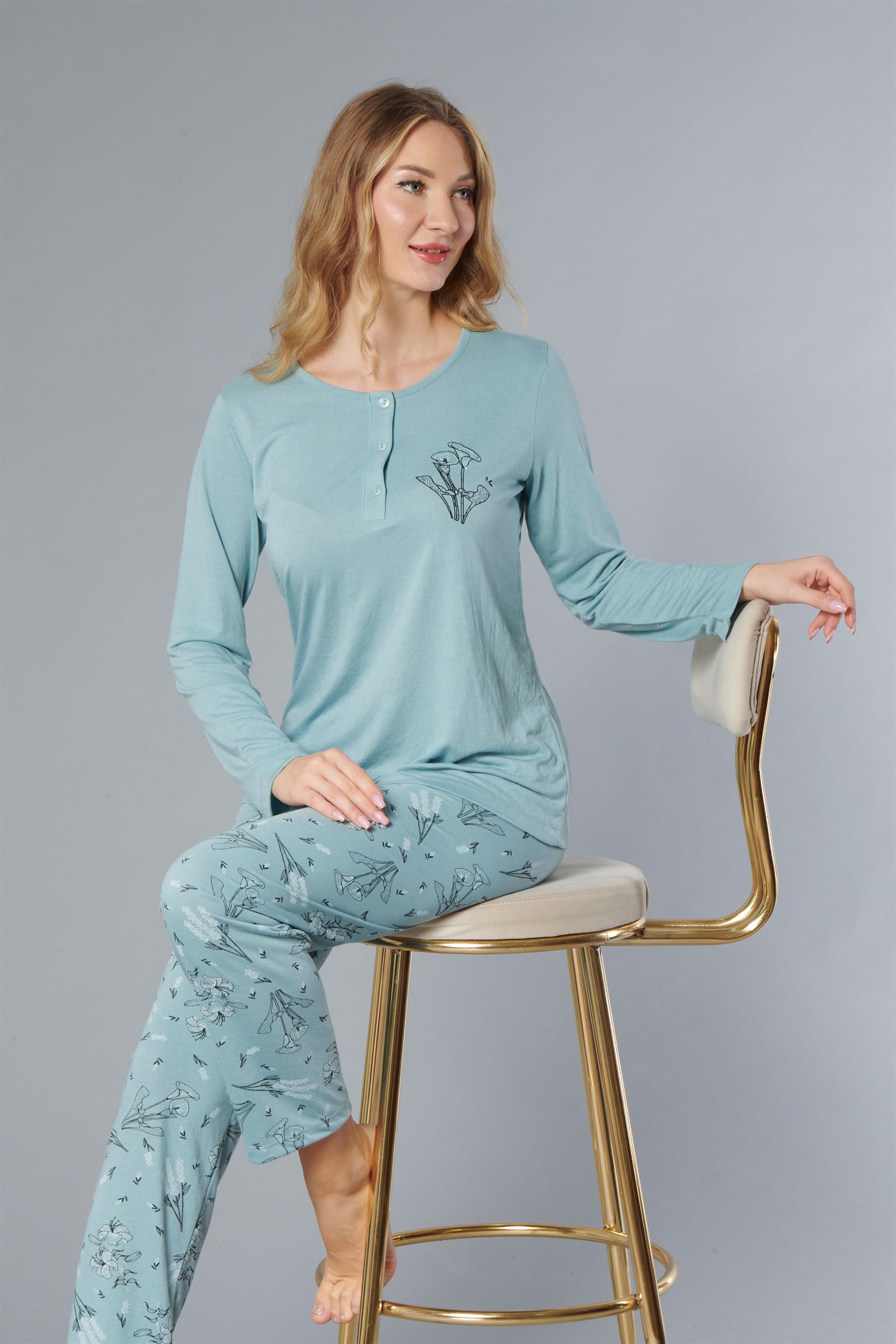 UZUN KOL MEVSİMLİK PİJAMA TAKIMI VİSKON ALPERİ 790-38