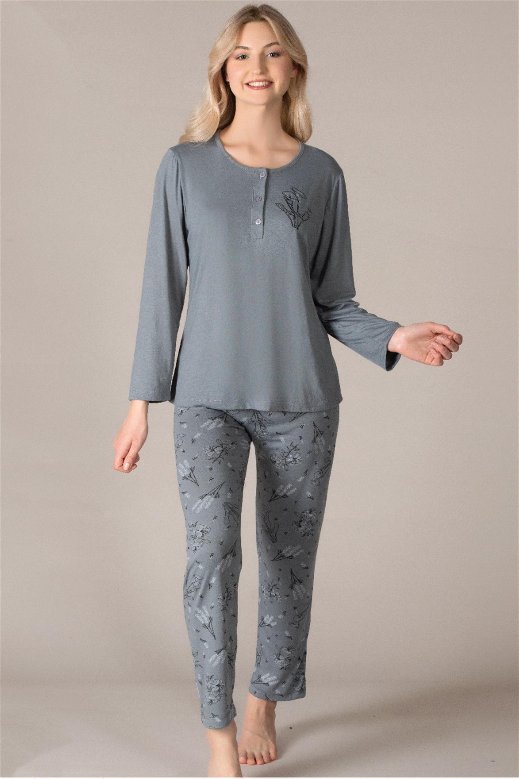 UZUN KOL MEVSİMLİK PİJAMA TAKIMI VİSKON ALPERİ 790-38