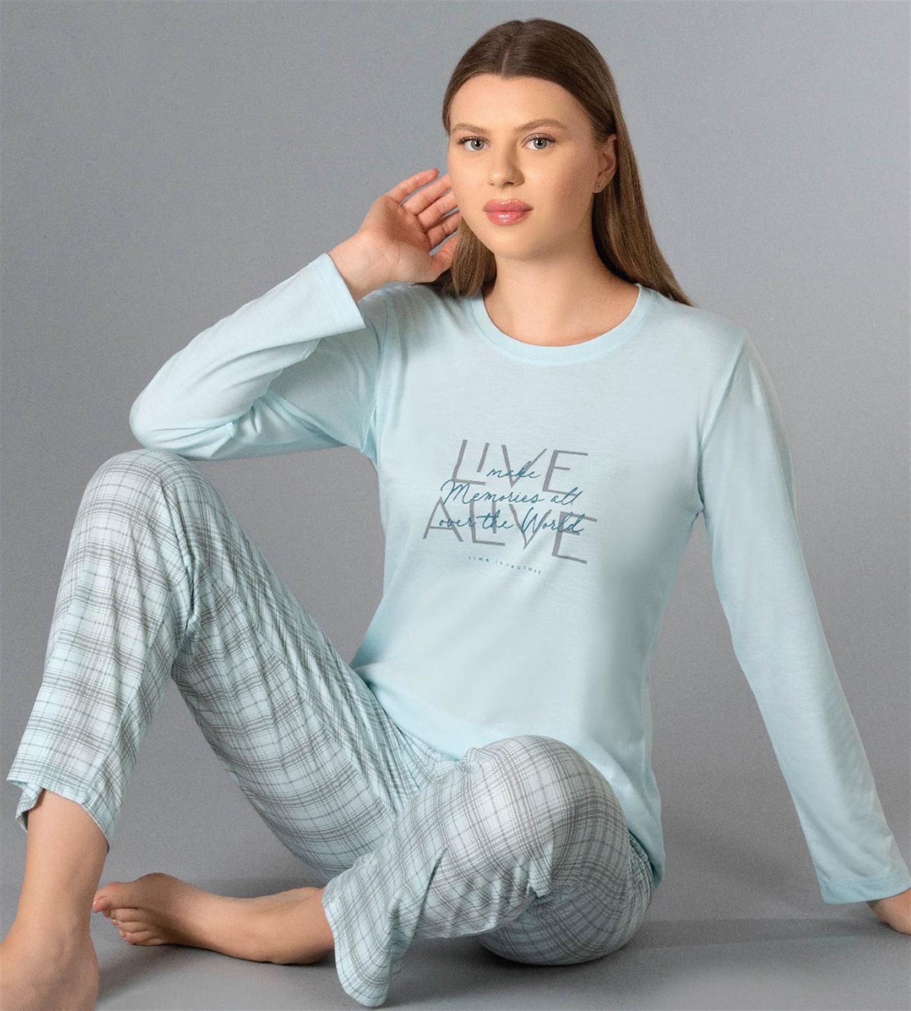 UZUN KOL MEVSİMLİK PİJAMA TAKIMI VİSKON ALPERİ 790-50