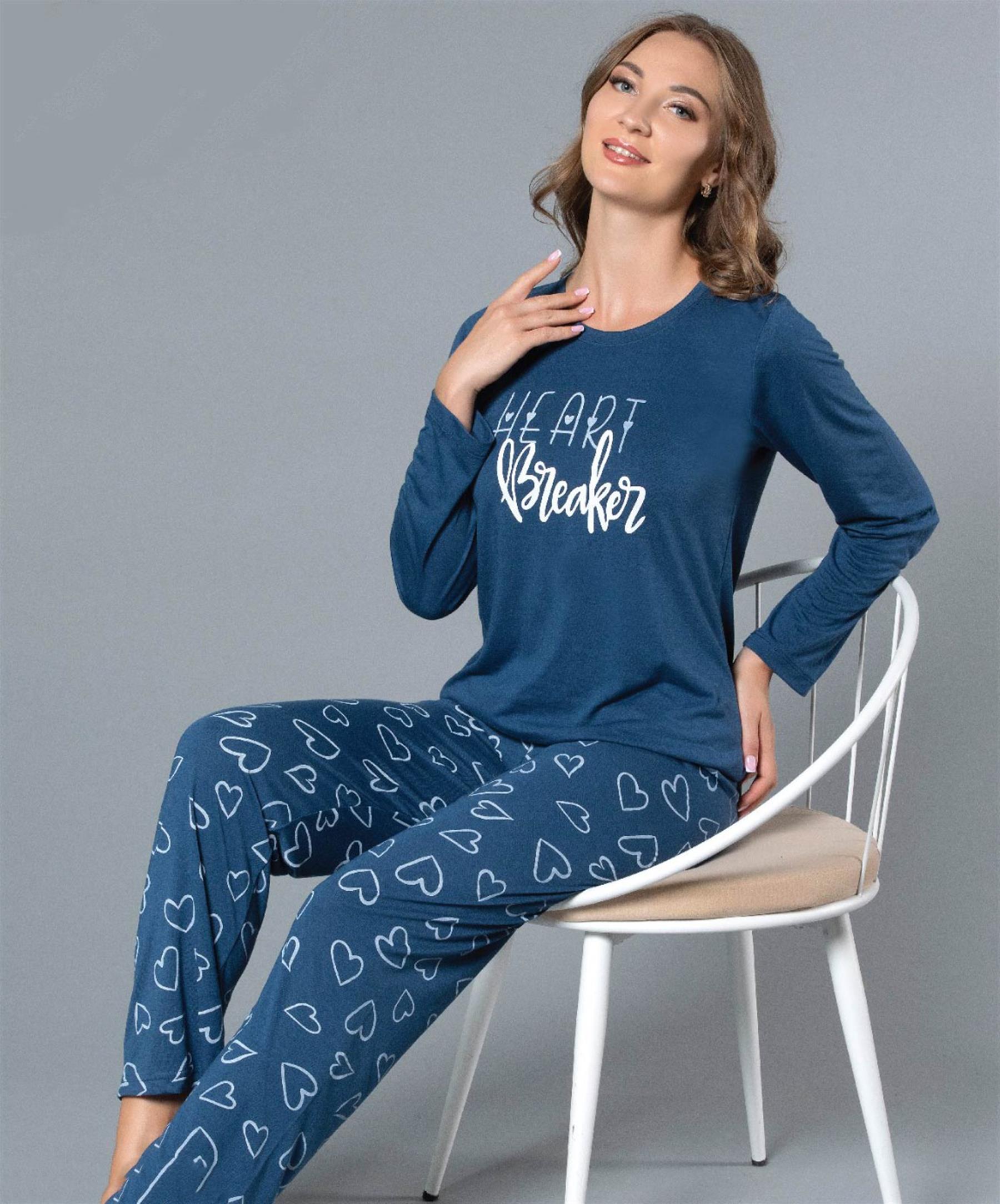 UZUN KOL MEVSİMLİK PİJAMA TAKIMI VİSKON ALPERİ 790-56