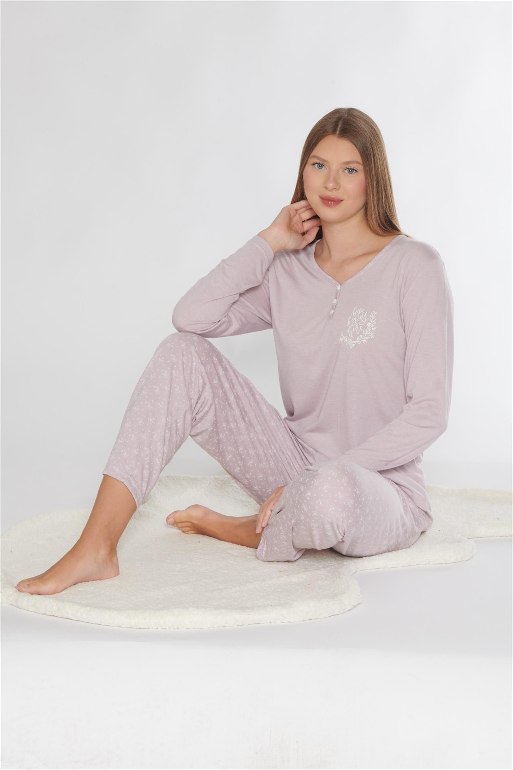 UZUN KOL PİJAMA TAKIM SADE ŞIK MEVSİMLİK VİSKON ALPER 790-73