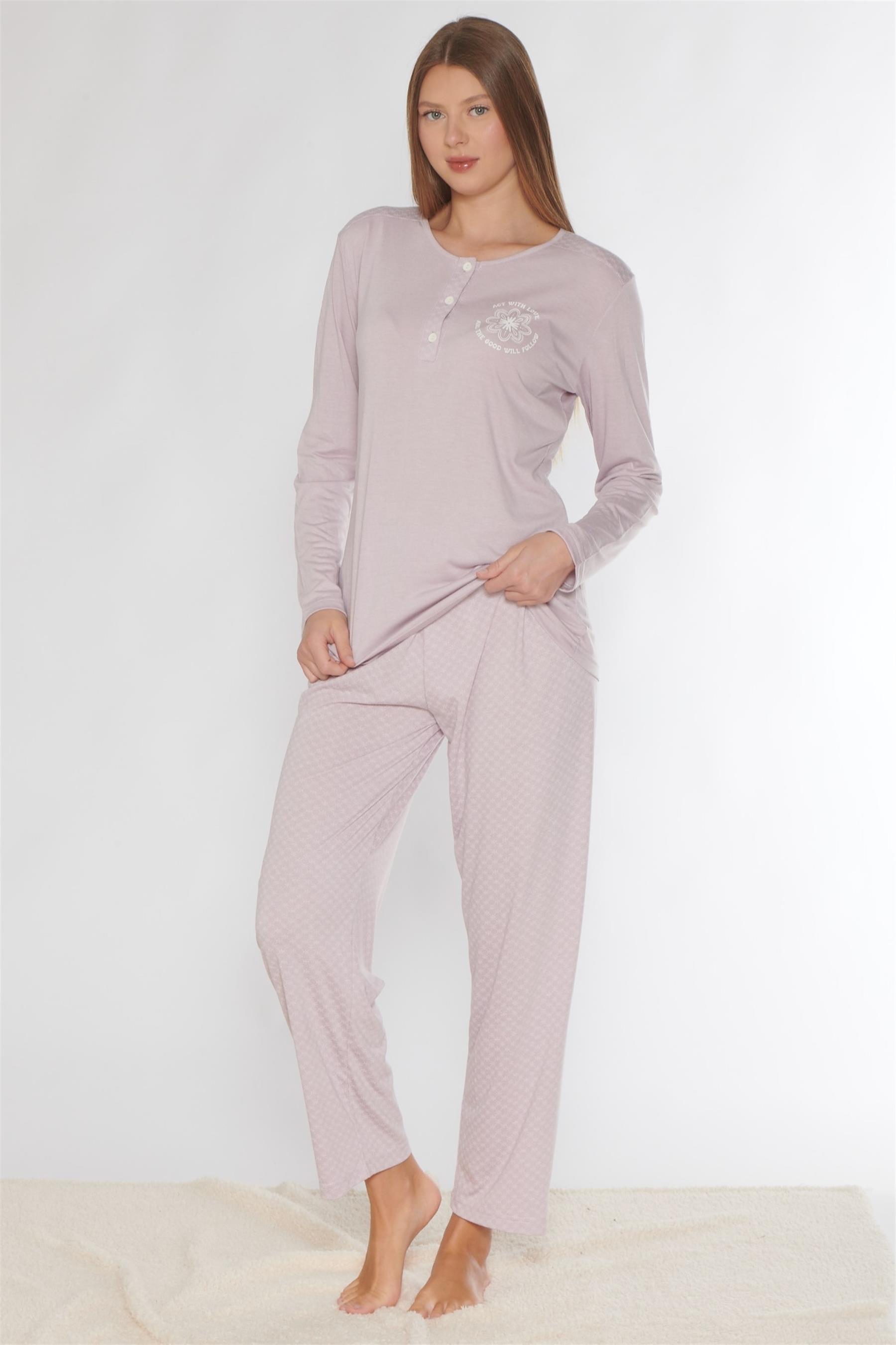 UZUN KOL PİJAMA TAKIM SADE ZARİF MEVSİMLİK VİSKON ALPERİ 790-74