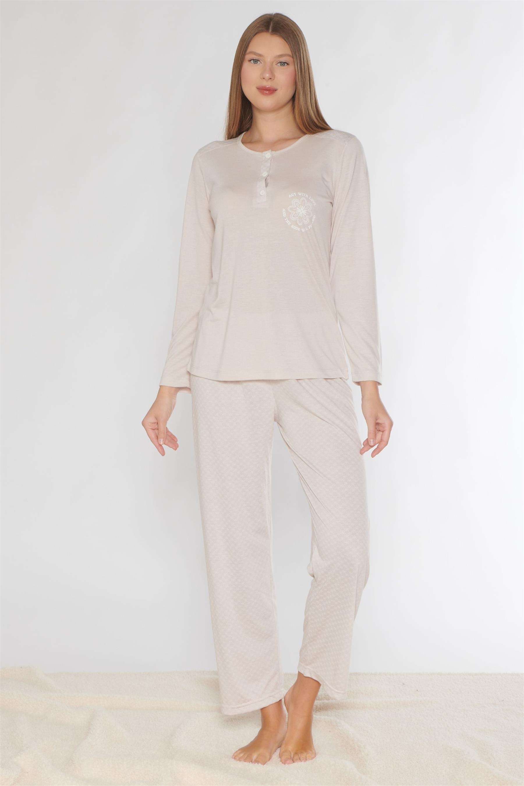 UZUN KOL PİJAMA TAKIM SADE ZARİF MEVSİMLİK VİSKON ALPERİ 790-74