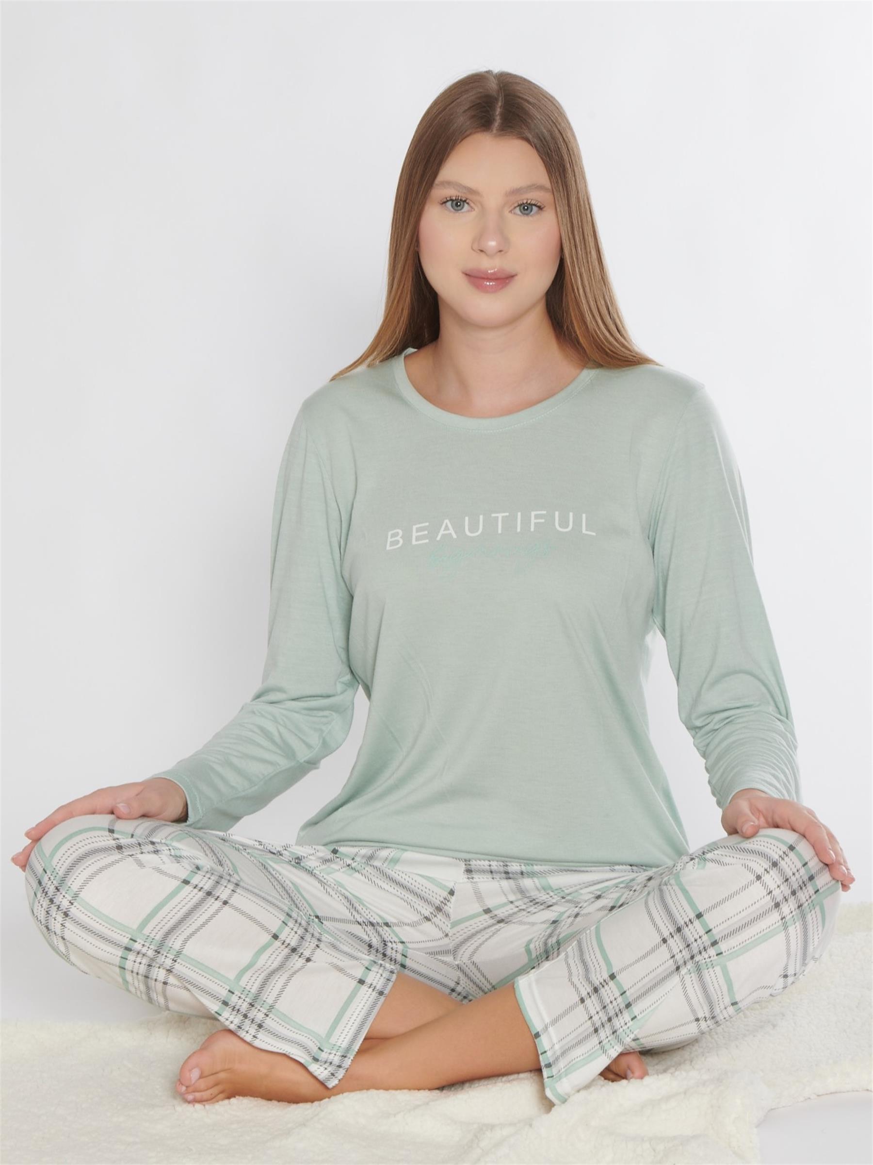 UZUN KOL MEVSİMLİK PİJAMA TAKIMI VİSKON ALPERİ 790-80