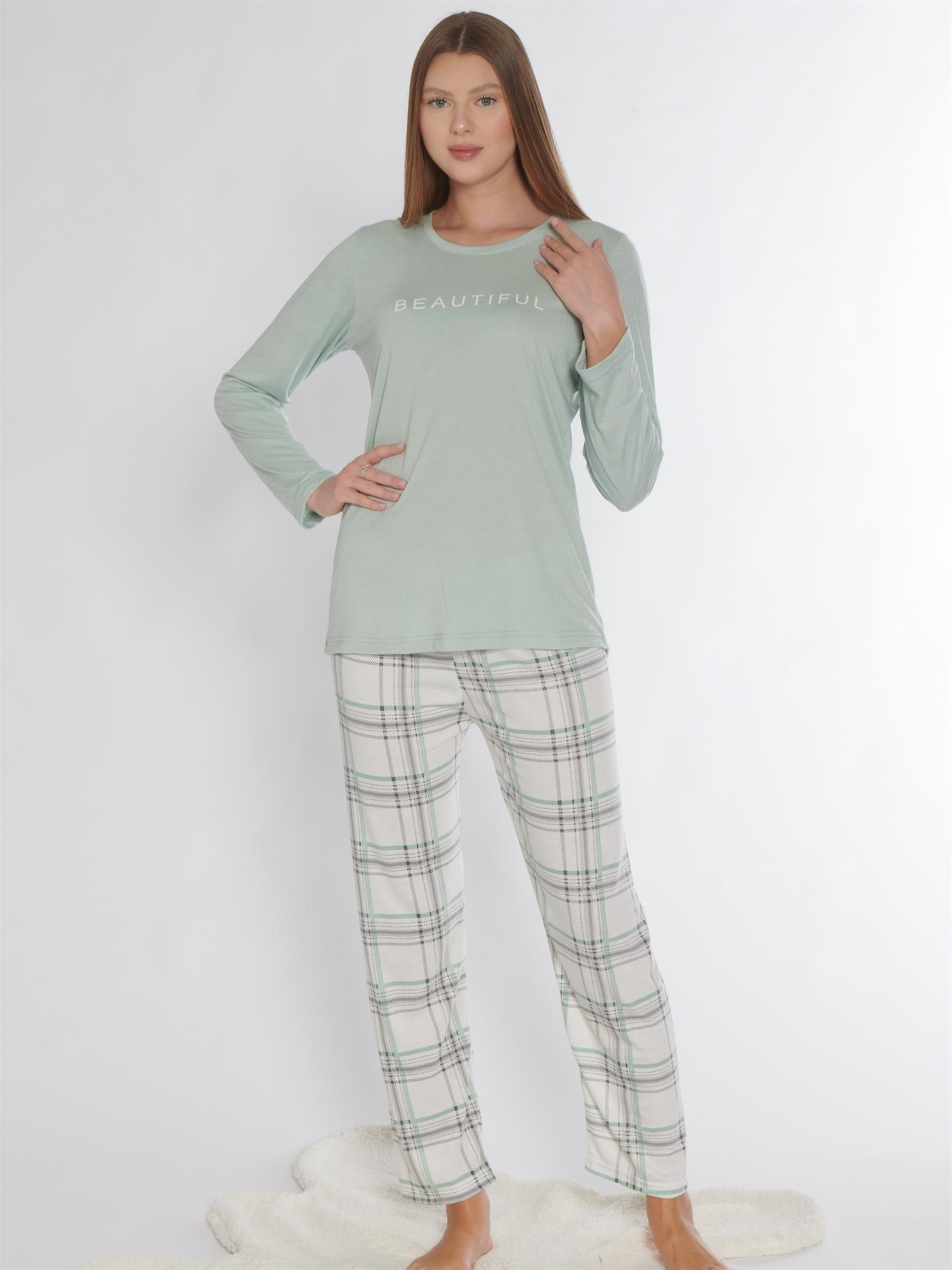 UZUN KOL MEVSİMLİK PİJAMA TAKIMI VİSKON ALPERİ 790-80