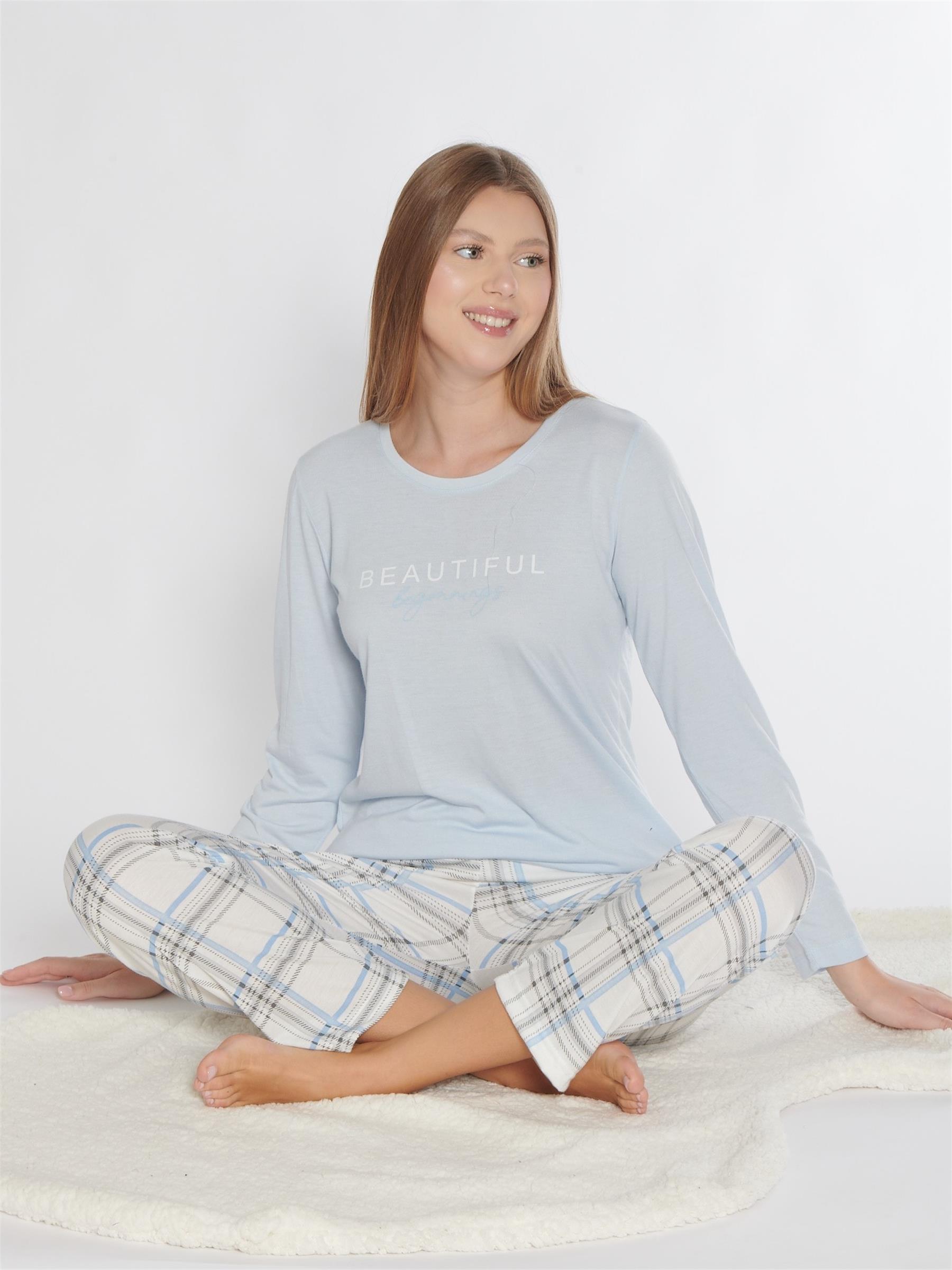 UZUN KOL MEVSİMLİK PİJAMA TAKIMI VİSKON ALPERİ 790-80