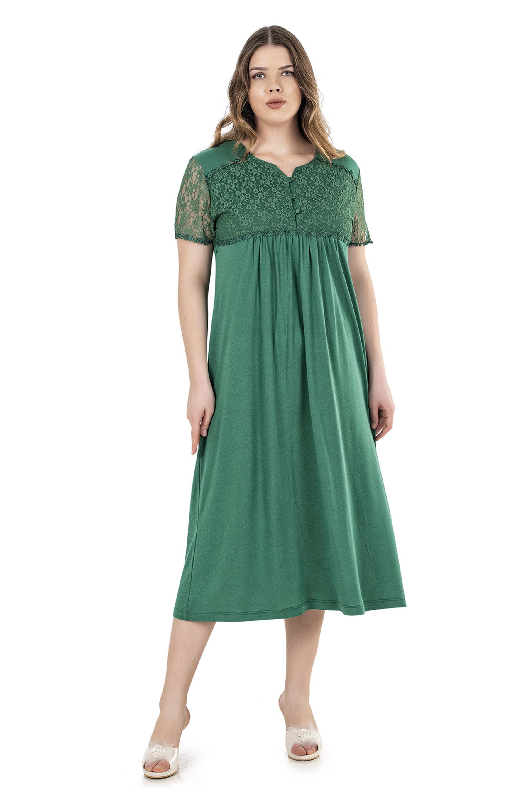 BÜYÜK BEDEN BATTAL DANTEL DETAYLI KISA KOL GECELİK ELBİSE FLZ B38-13