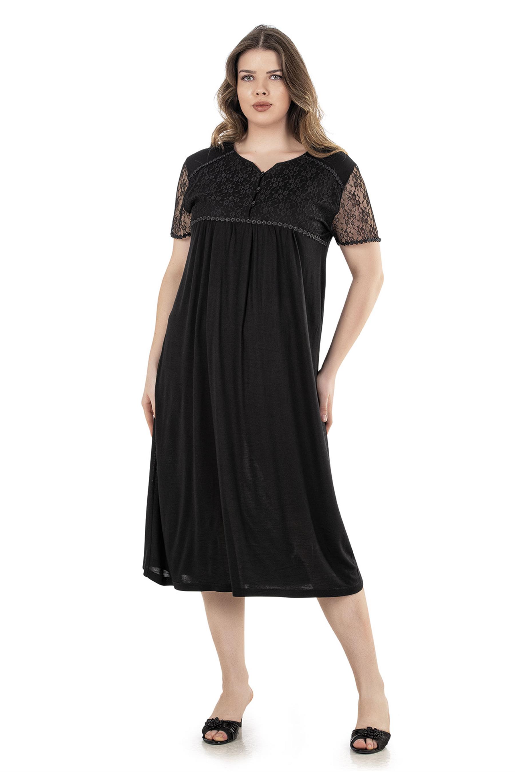 BÜYÜK BEDEN BATTAL DANTEL DETAYLI KISA KOL GECELİK ELBİSE FLZ B38-13