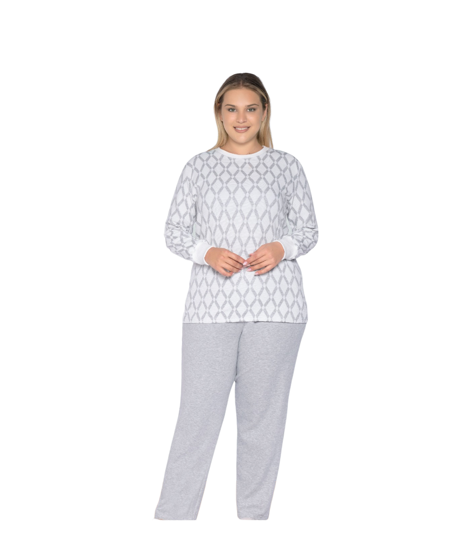 BÜYÜK BEDEN BATTAL UZUN KOL KIŞLIK PİJAMA TAKIMI DOWRY B09-123