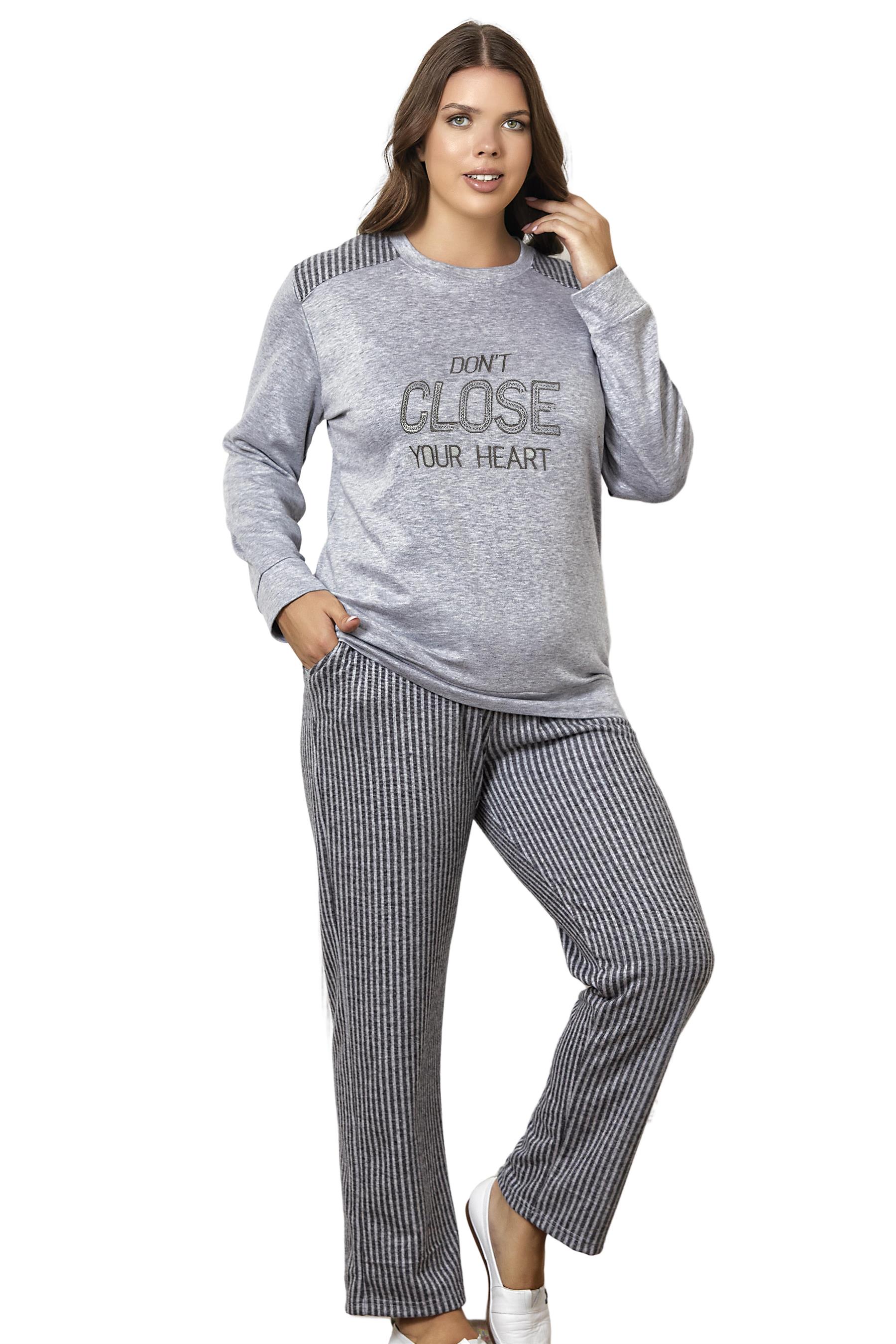 BÜYÜK BEDEN BATTAL KIŞLIK YUMUŞAK UZUN KOL PİJAMA TAKIMI DOWRY B09-131