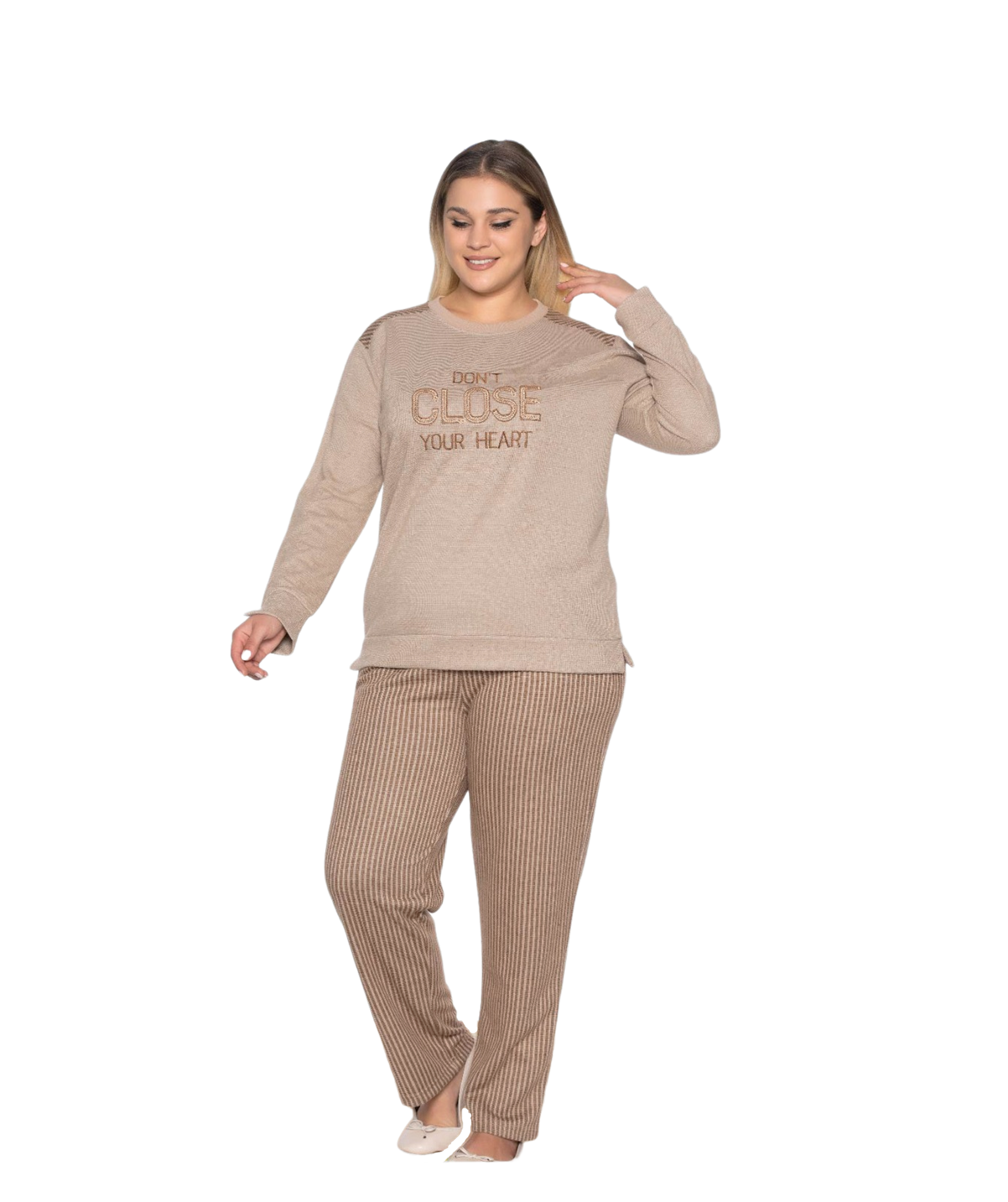 BÜYÜK BEDEN BATTAL KIŞLIK YUMUŞAK UZUN KOL PİJAMA TAKIMI DOWRY B09-131