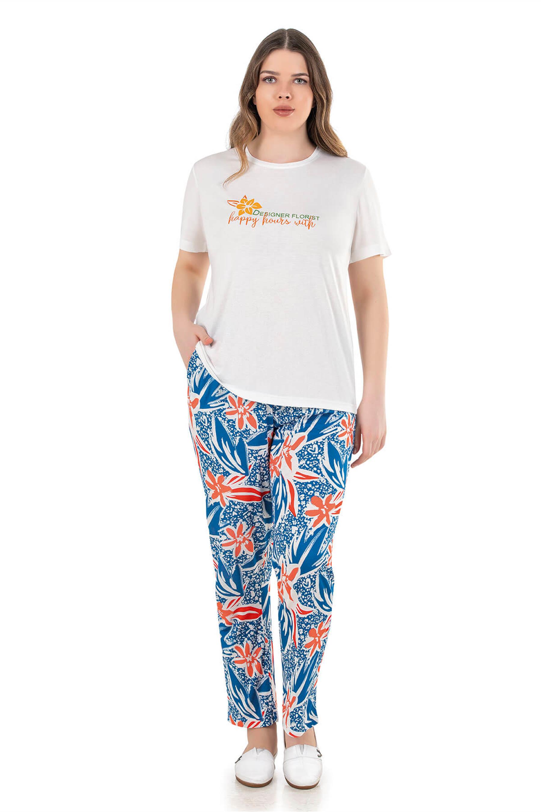 BÜYÜK BEDEN BATTAL YAZLIK MODAL PAMUK KISA KOL PİJAMA TAKIMI DOWRY B08-61