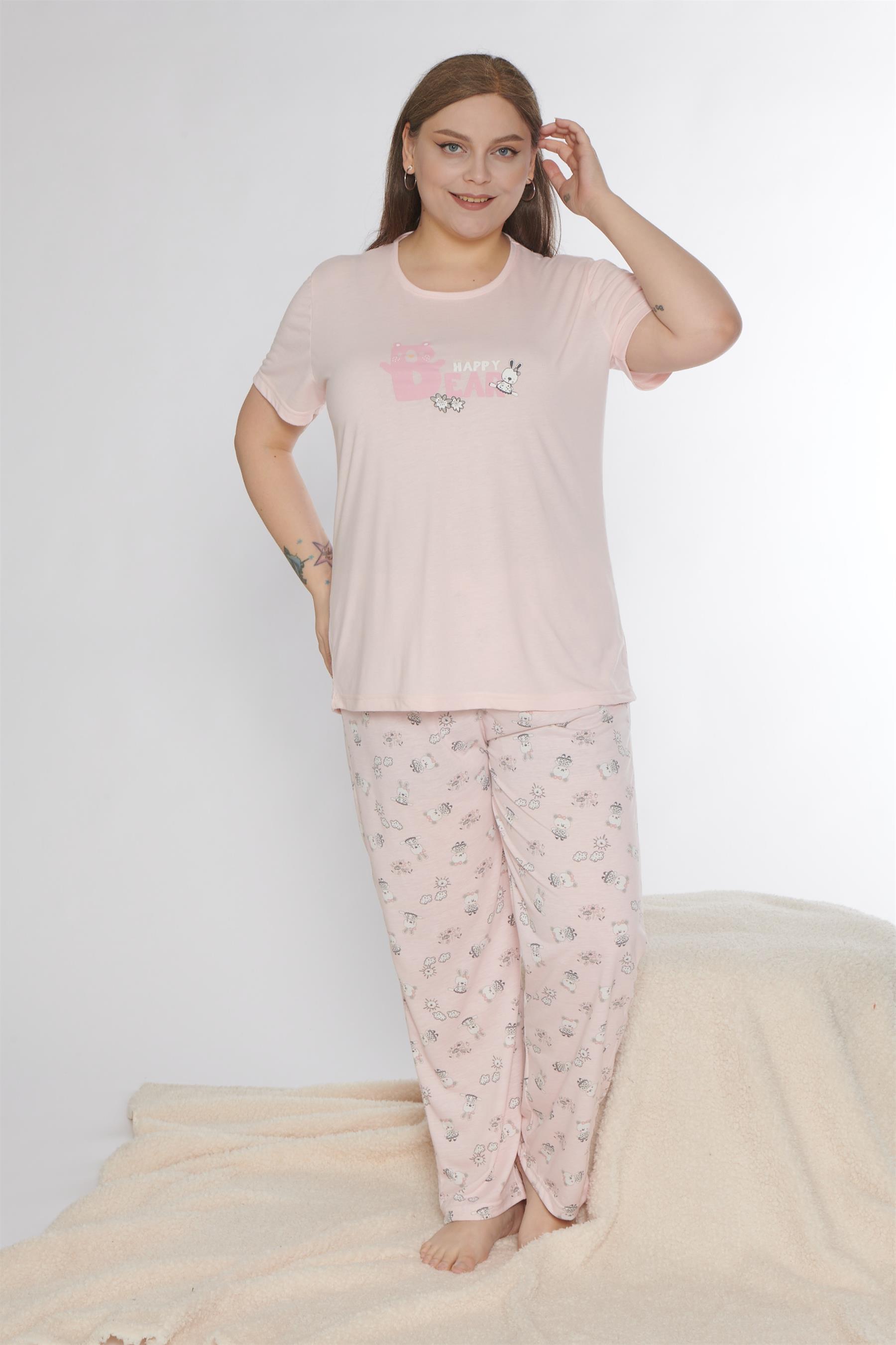 BÜYÜK BEDEN BATTAL VİSKON KISA KOL YAZLIK PİJAMA TAKIMI DOWRY B08-90