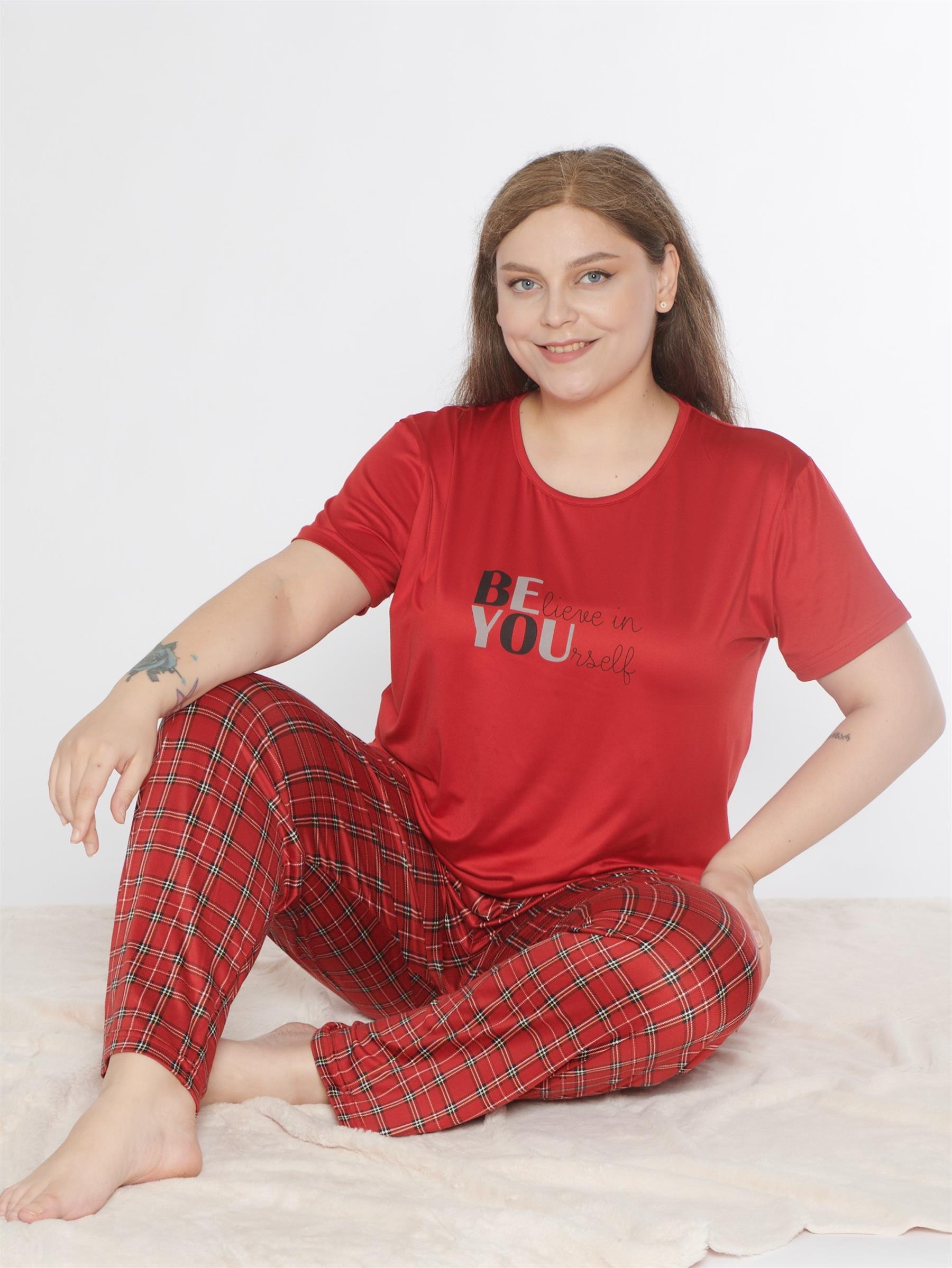 BÜYÜK BEDEN BATTAL VİSKON KISA KOL YAZLIK PİJAMA TAKIMI DOWRY B08-91