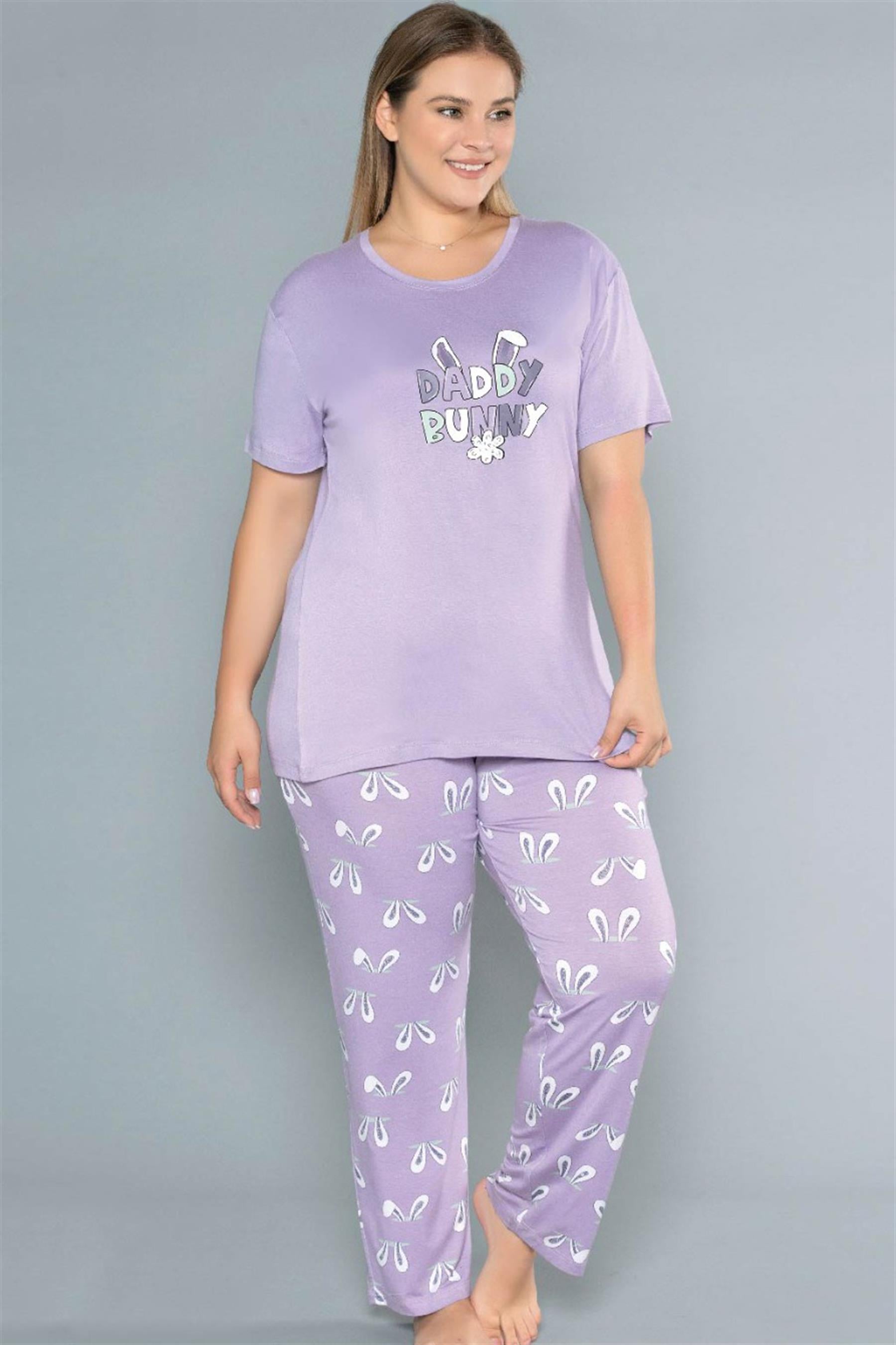 BÜYÜK BEDEN BATTAL VİSKON KISA KOL YAZLIK PİJAMA TAKIMI DOWRY B08-76