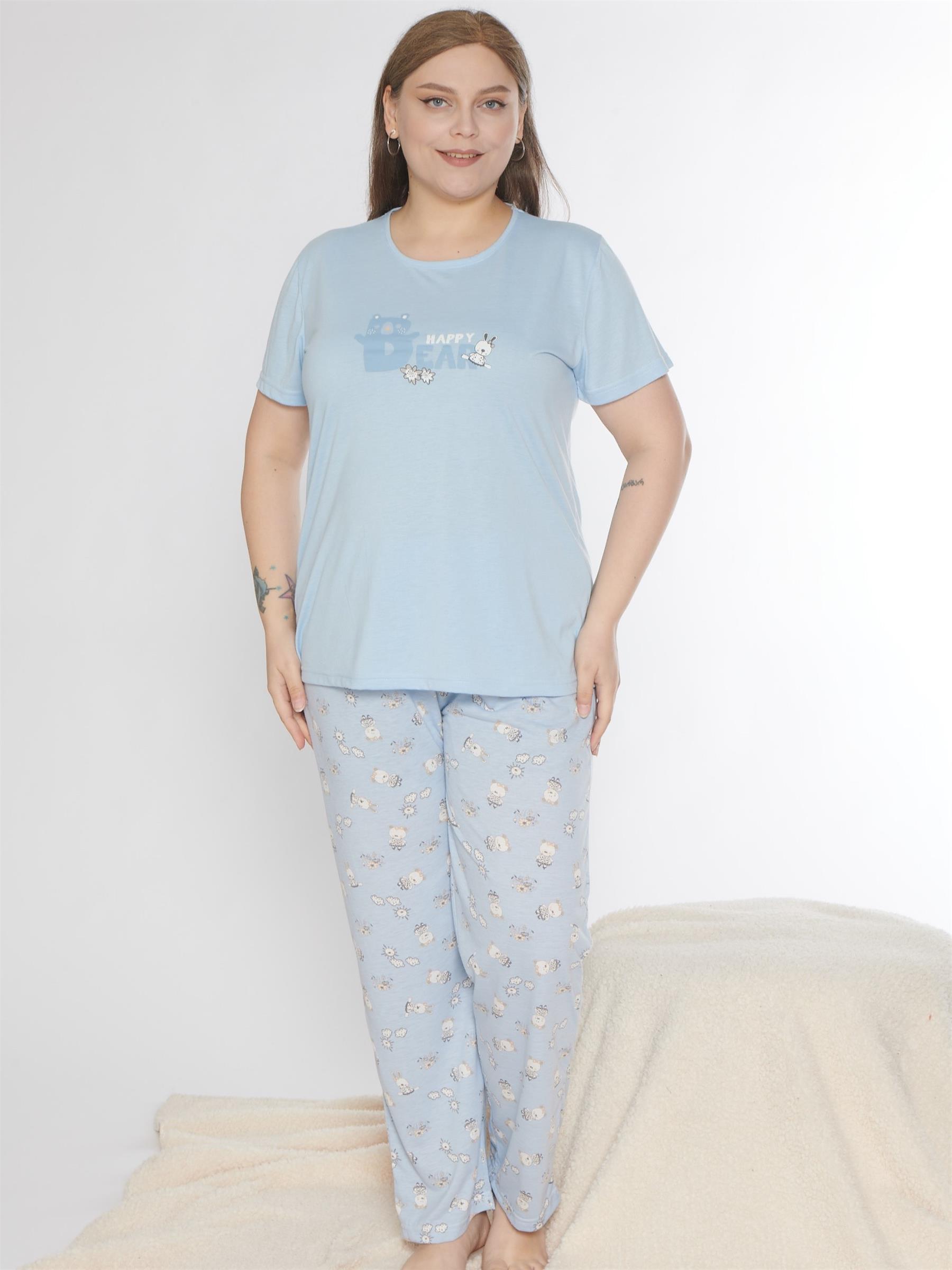 BÜYÜK BEDEN BATTAL VİSKON KISA KOL YAZLIK PİJAMA TAKIMI DOWRY B08-90