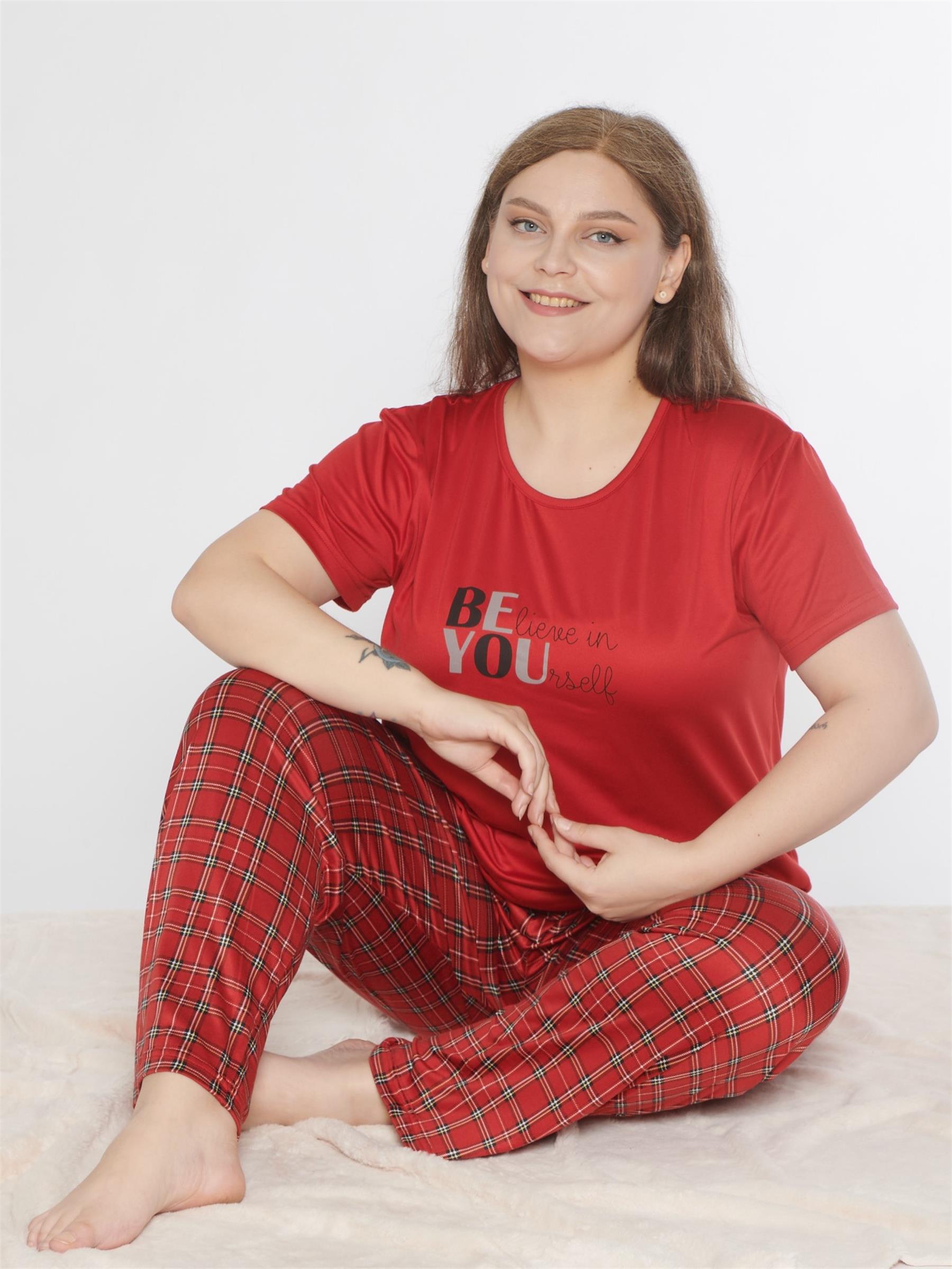 BÜYÜK BEDEN BATTAL VİSKON KISA KOL YAZLIK PİJAMA TAKIMI DOWRY B08-91