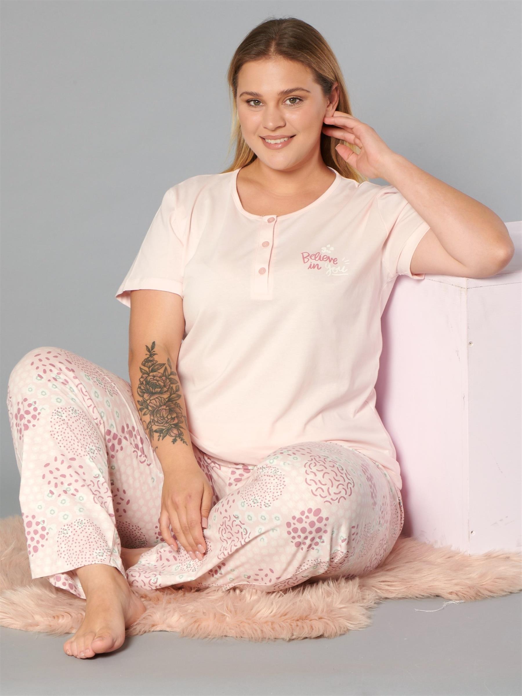 BÜYÜK BEDEN BATTAL VİSKON KISA KOL YAZLIK PİJAMA TAKIMI DOWRY B08-92