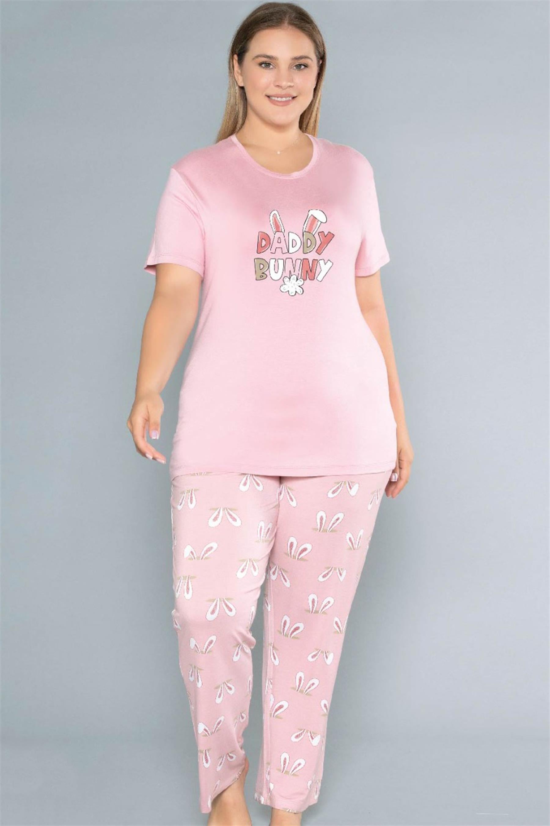 BÜYÜK BEDEN BATTAL VİSKON KISA KOL YAZLIK PİJAMA TAKIMI DOWRY B08-76