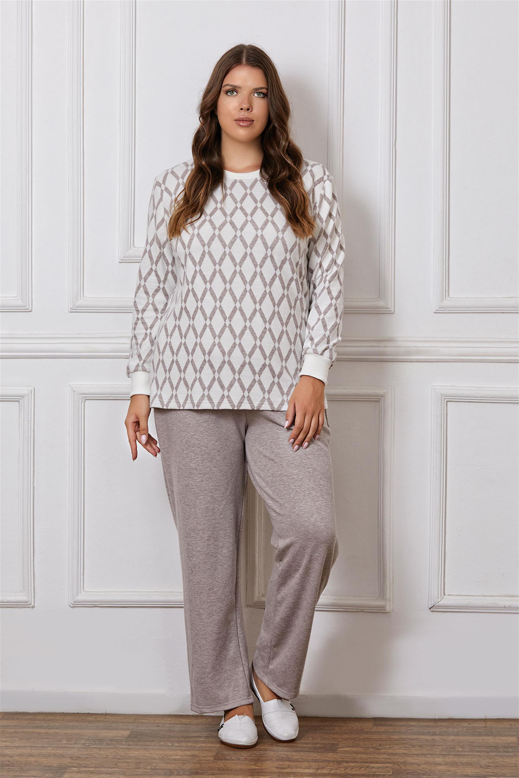 BÜYÜK BEDEN BATTAL UZUN KOL KIŞLIK PİJAMA TAKIMI DOWRY B09-123