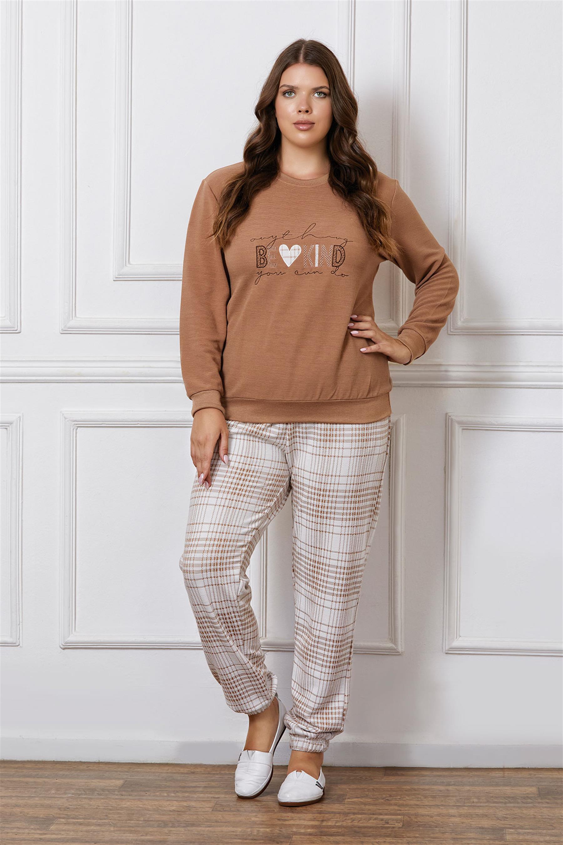 BATTAL BÜYÜK BEDEN KIŞLIK UZUN KOL PİJAMA TAKIMI DOWRY B09-120