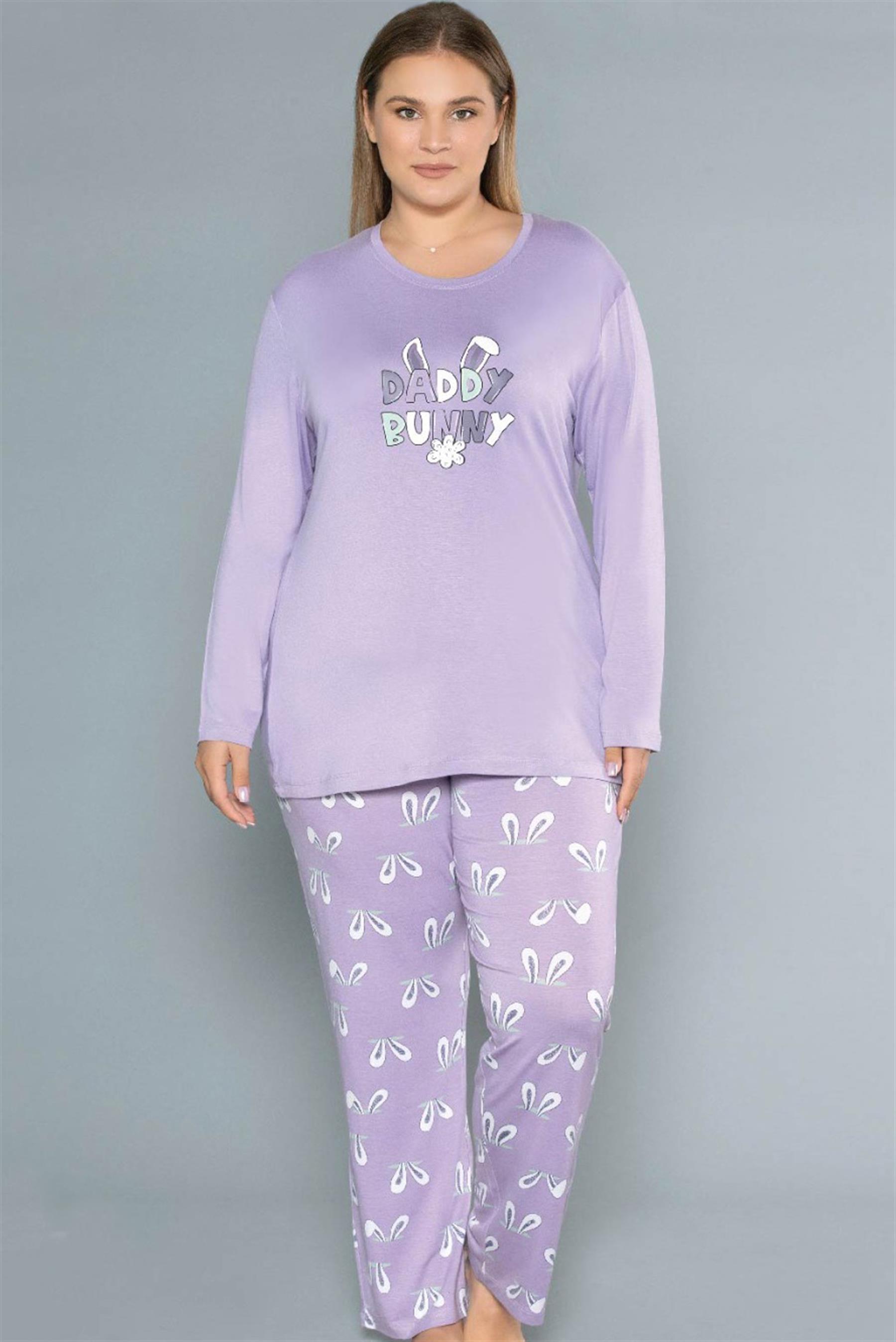 BÜYÜK BEDEN BATTAL VİSKON UZUN KOL MEVSİMLİK PİJAMA TAKIMI DOWRY B09-154