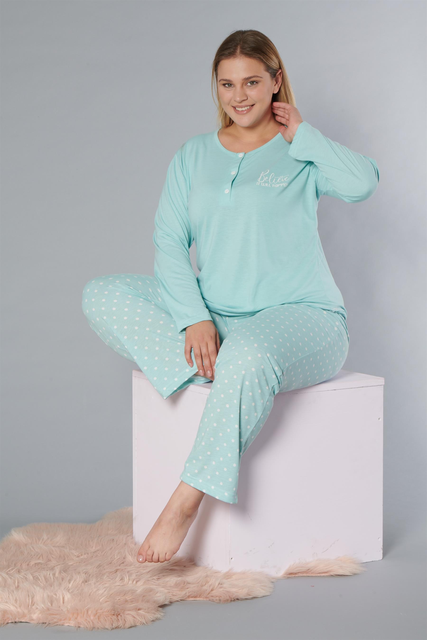 BÜYÜK BEDEN BATTAL UZUN KOL PİJAMA TAKIMI DOWRY B09-171