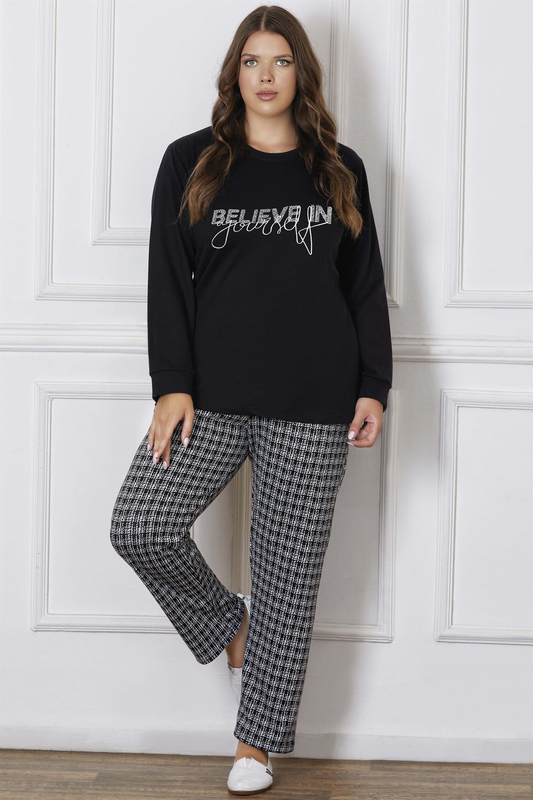 BÜYÜK BEDEN BATTAL UZUN KOL KIŞLIK PİJAMA TAKIMI DOWRY B09-130