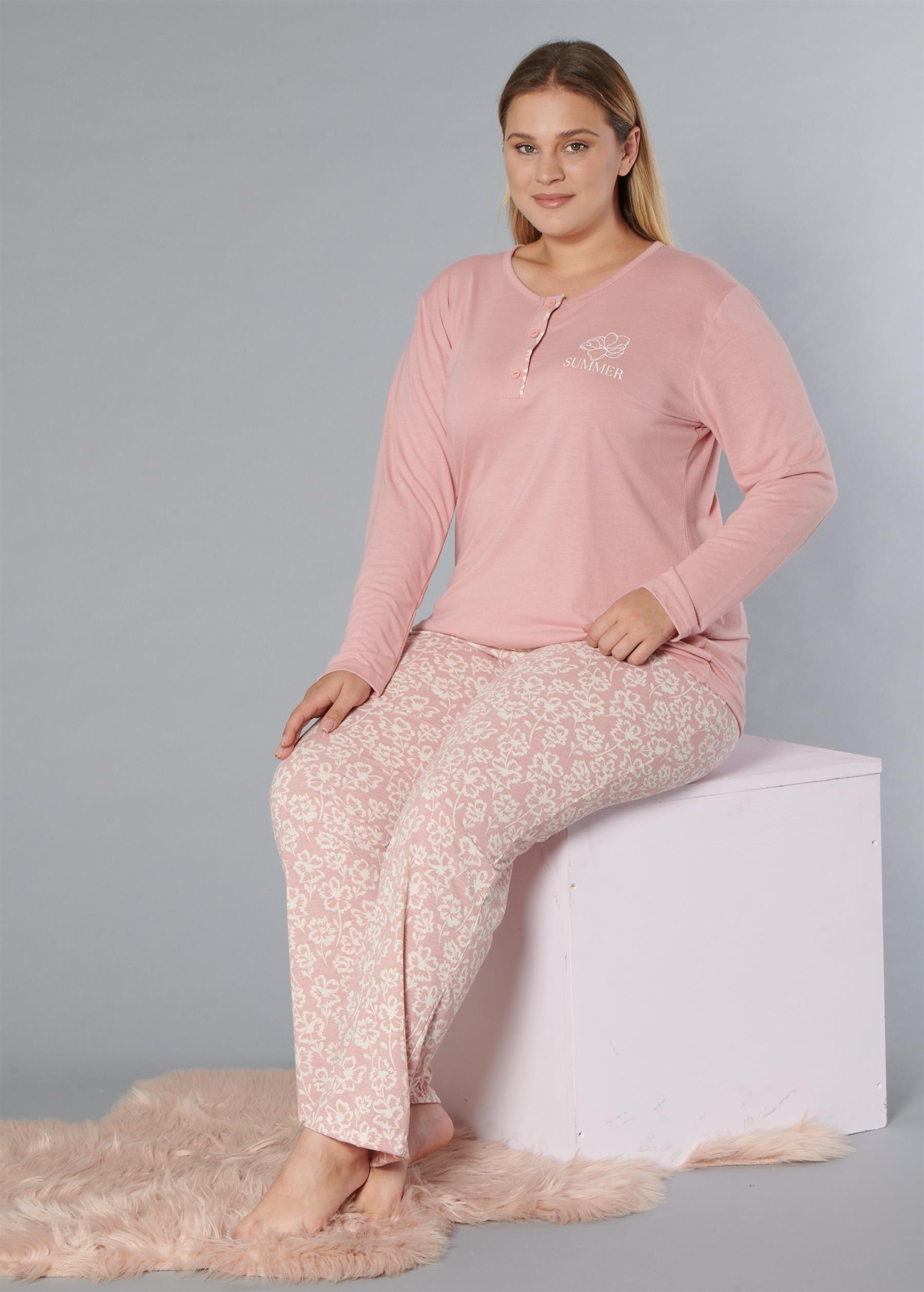 BÜYÜK BEDEN BATTAL UZUN KOL PİJAMA TAKIMI DOWRY B09-174