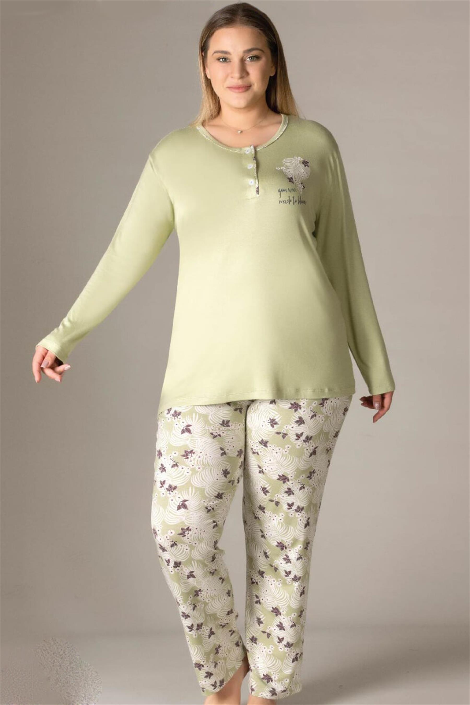 BÜYÜK BEDEN BATTAL UZUN KOL MEVSİMLİK PİJAMA TAKIMI B09-146