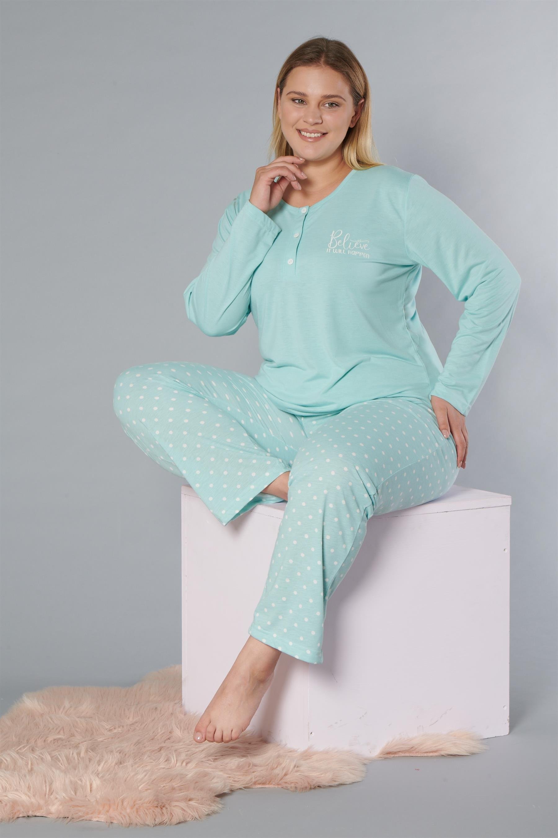 BÜYÜK BEDEN BATTAL UZUN KOL PİJAMA TAKIMI DOWRY B09-171