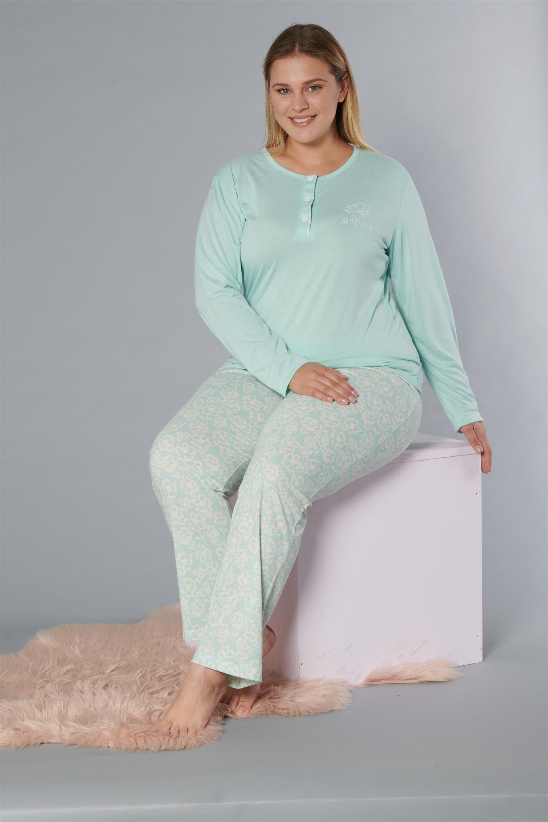 BÜYÜK BEDEN BATTAL UZUN KOL PİJAMA TAKIMI DOWRY B09-174