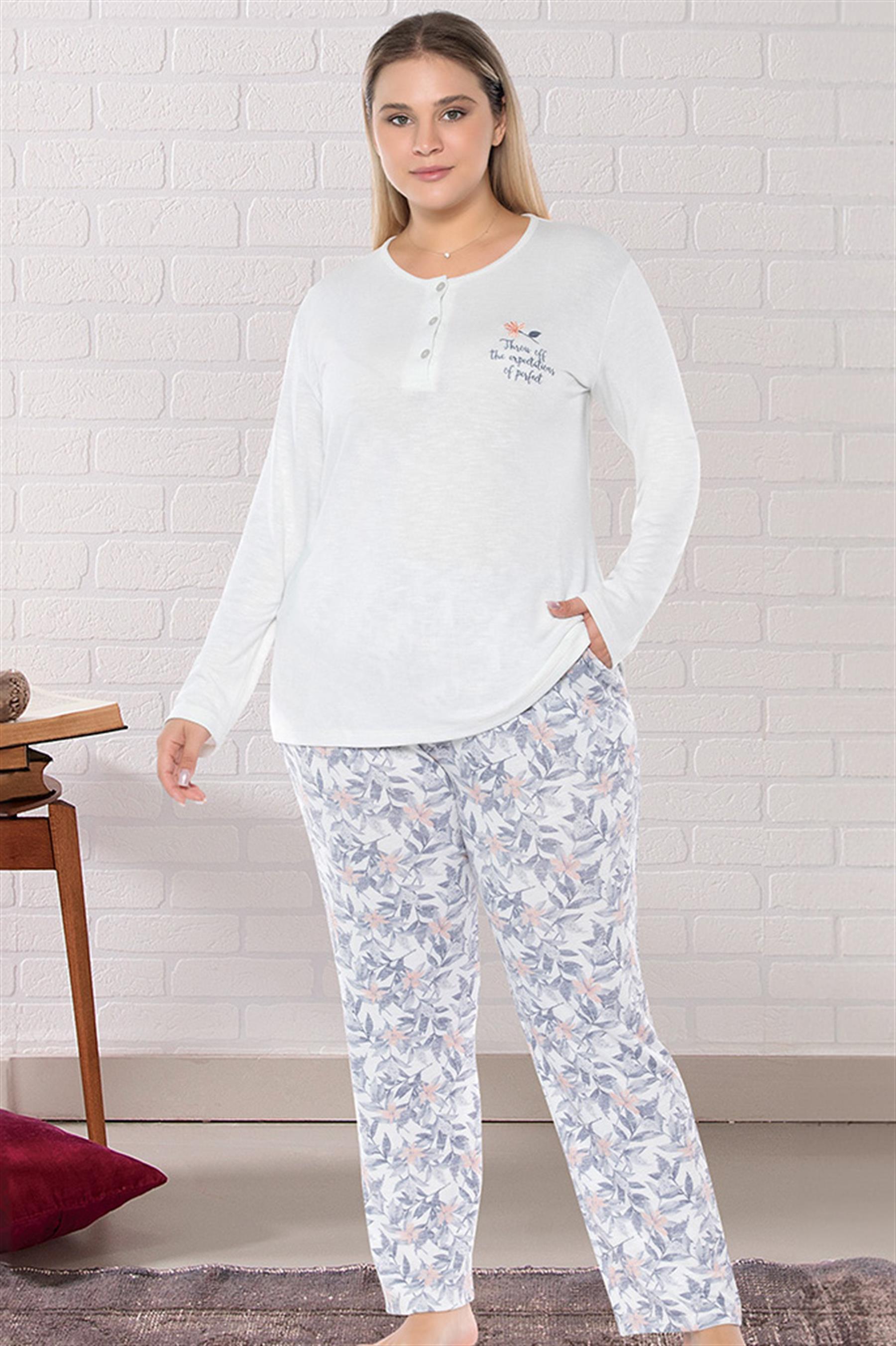 BÜYÜK BEDEN BATTAL UZUN KOL PİJAMA TAKIMI DOWRY B09-160